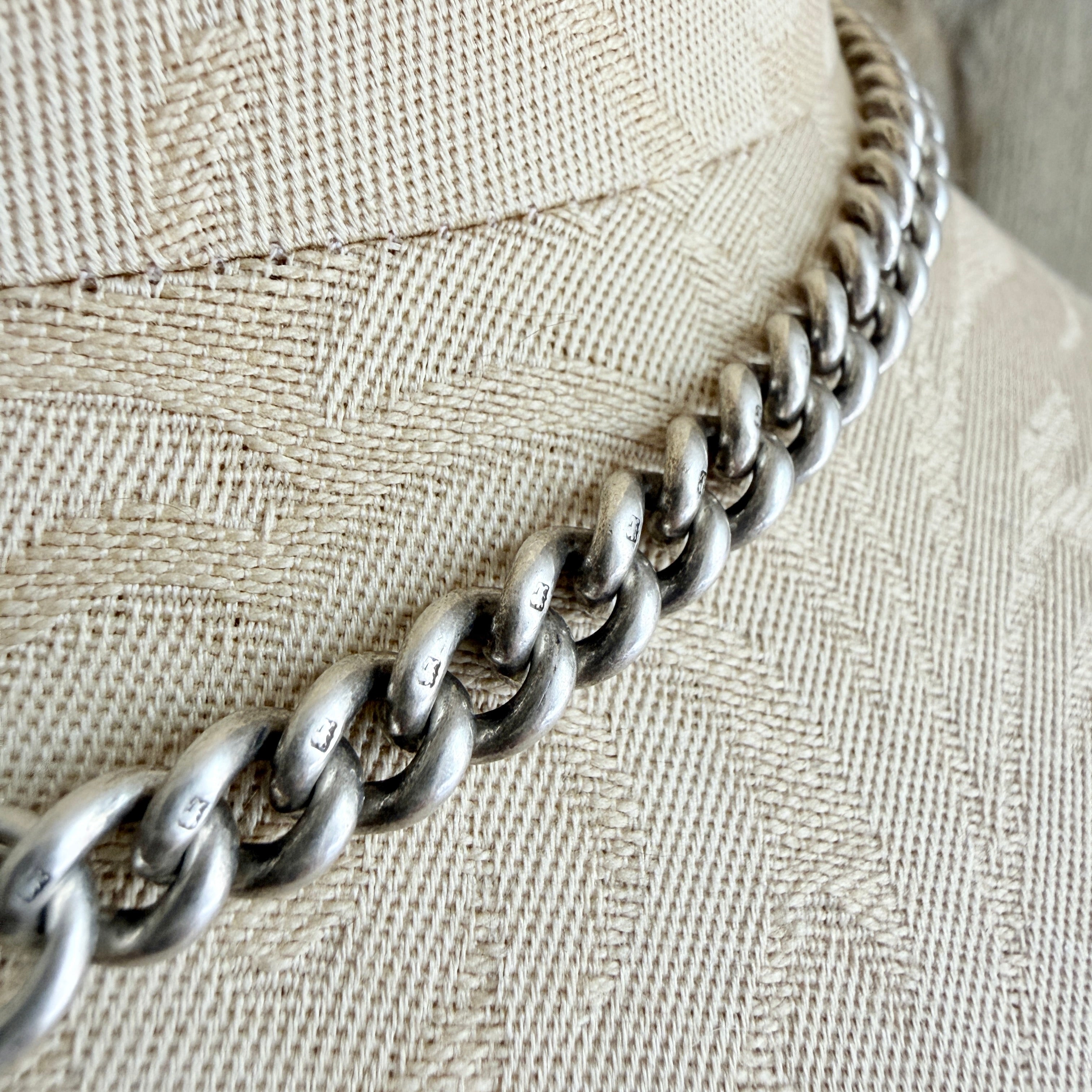 Antique, Edwardian, Heavy, Sterling Silver, Albert watch chain, hallmarked 1908, 50 grams