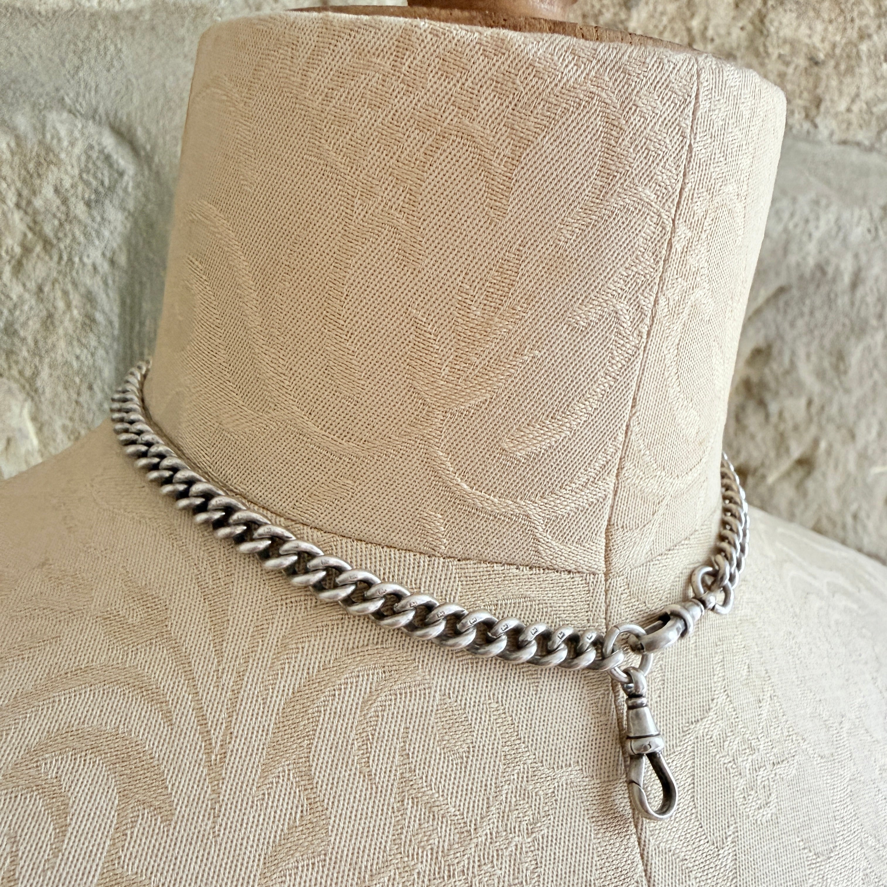 Antique, Edwardian, Heavy, Sterling Silver, Albert watch chain, hallmarked 1908, 50 grams
