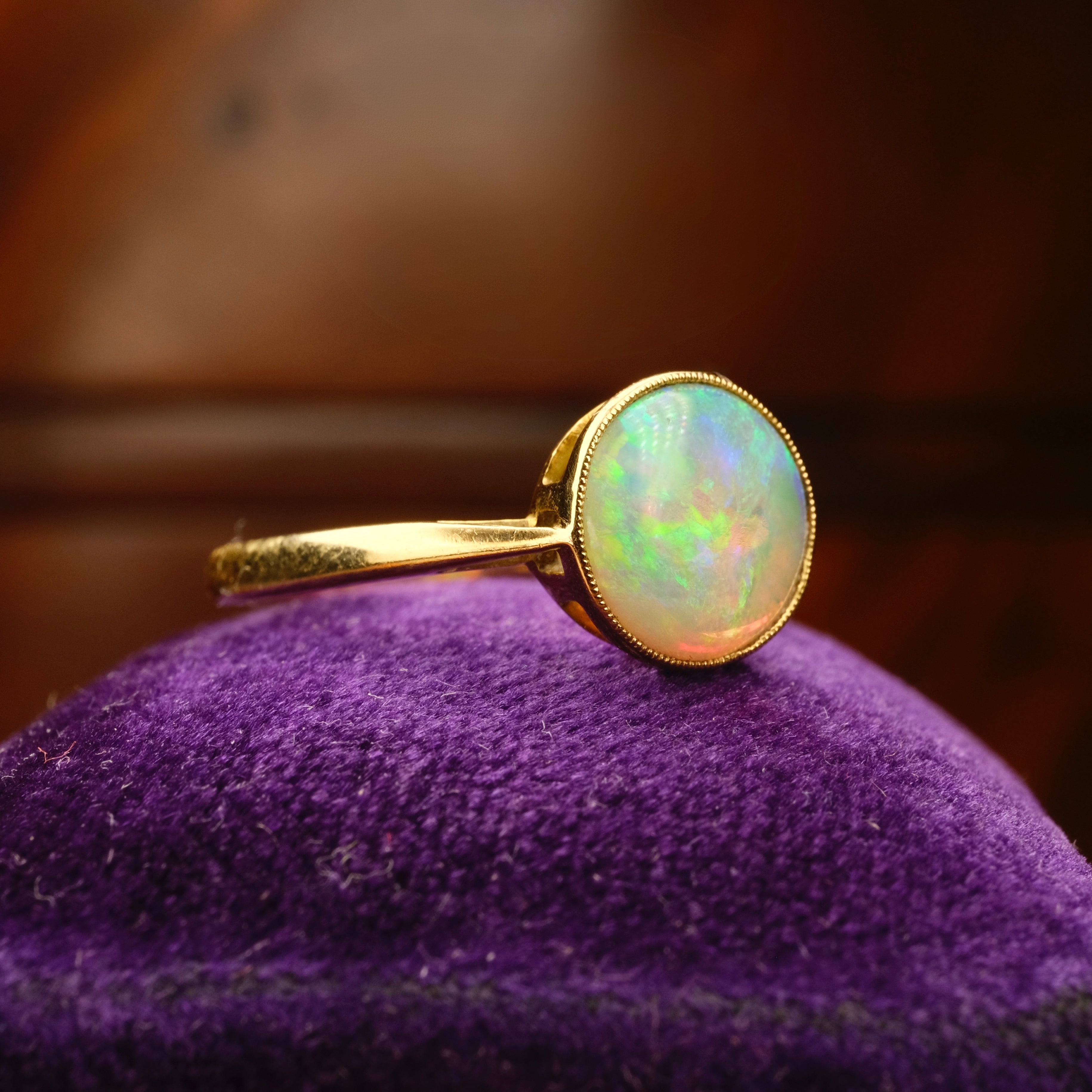 1920s, Art Deco 18ct Gold, Opal Solitaire Ring