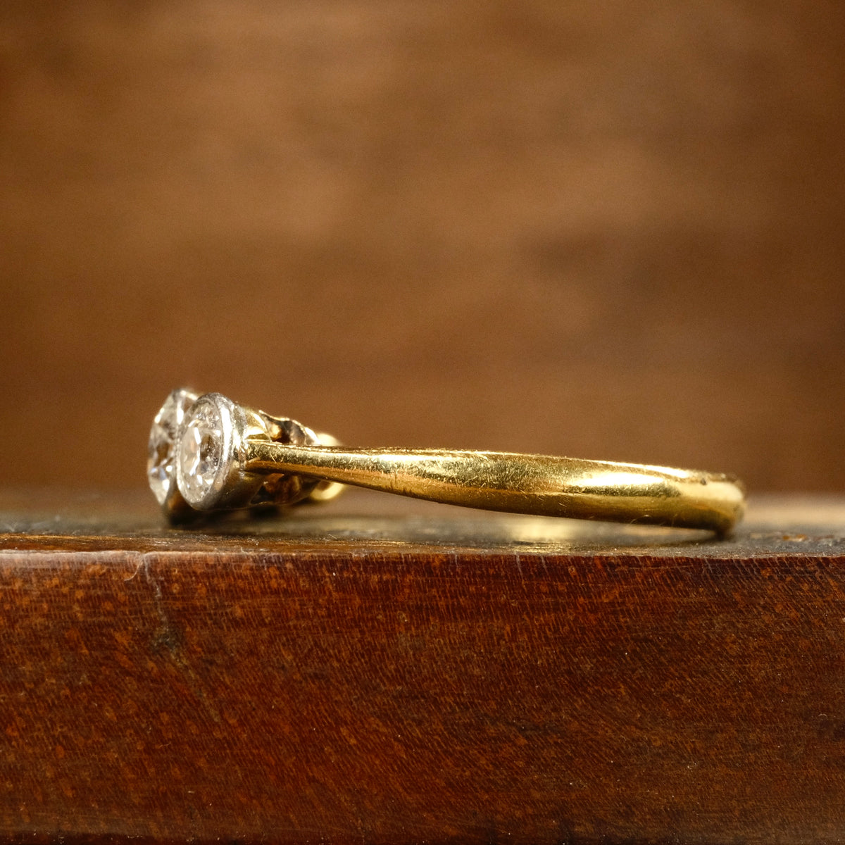 1920s, Art Deco, 1.3 Carats, Bezel Set 5 stone Old European Cut Diamond 18ct Gold & Platinum Ring