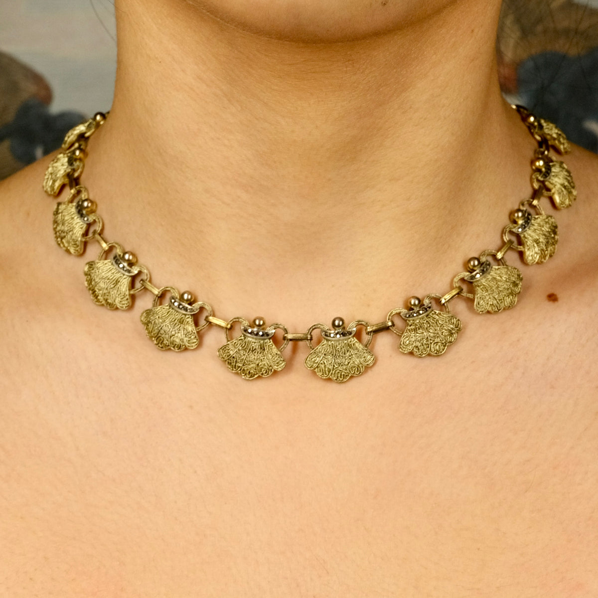 Original Art Deco Fahner Sterling Silver Marcasite & Filigree Collar Necklace