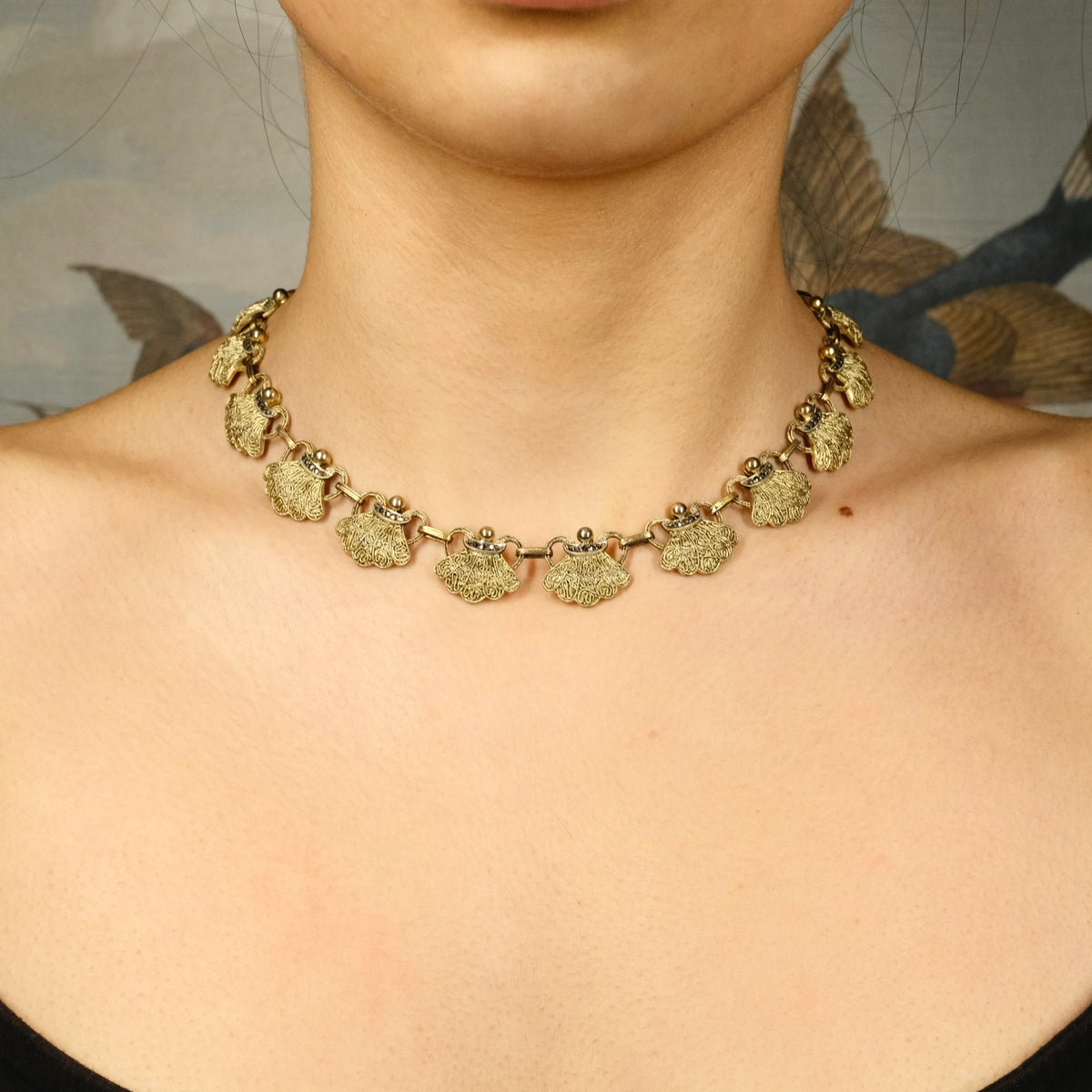 Original Art Deco Fahner Sterling Silver Marcasite & Filigree Collar Necklace