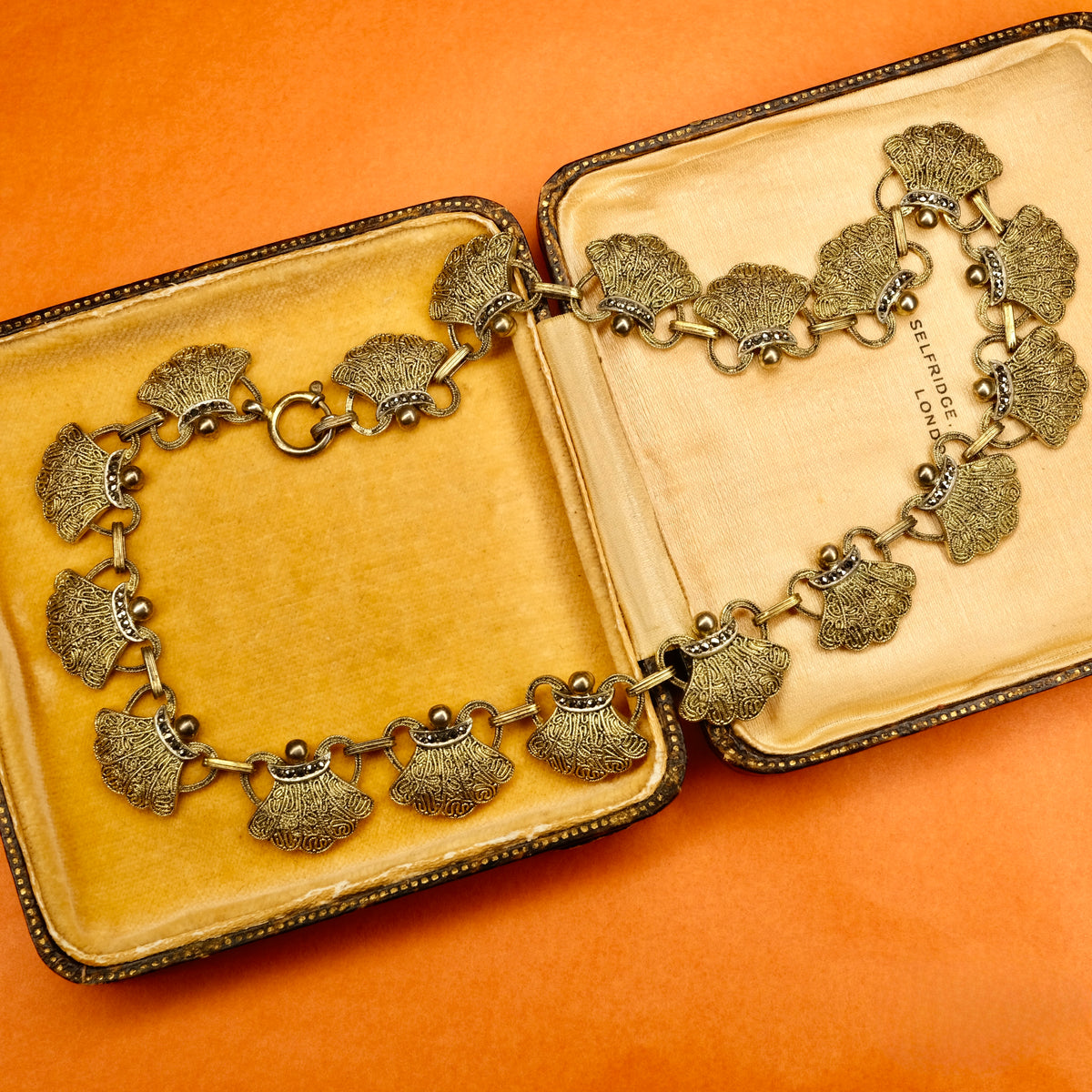 Original Art Deco Fahner Sterling Silver Marcasite & Filigree Collar Necklace
