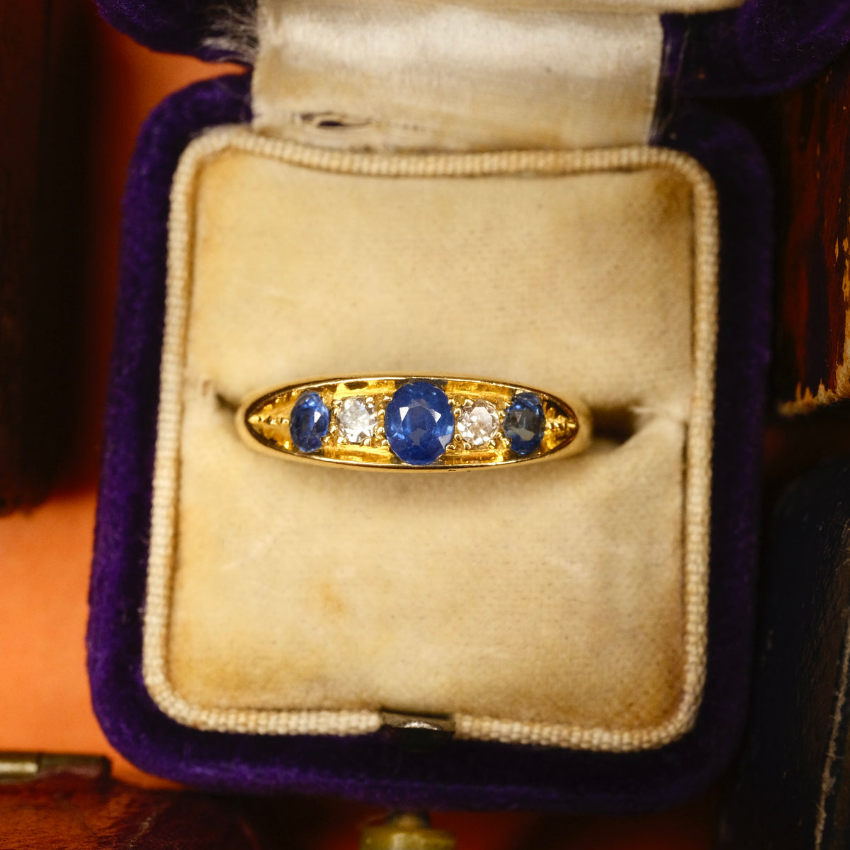 Antique, 18ct Gold, Natural Sapphire & Old Cut Diamond Ring