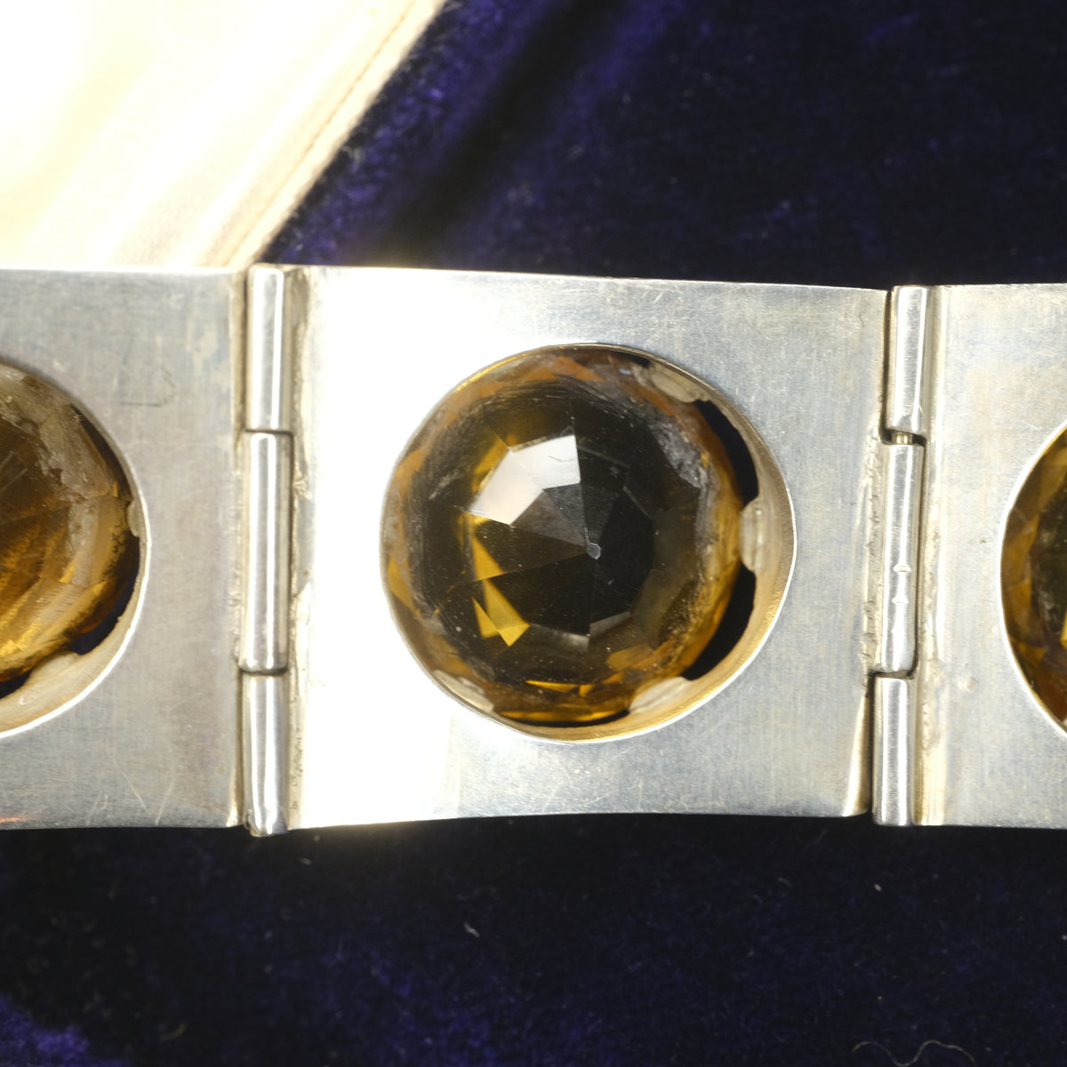 Victorian Hand Engraved Sterling Silver & Cairngorm Citrine Belt Buckle Bracelet c1880s