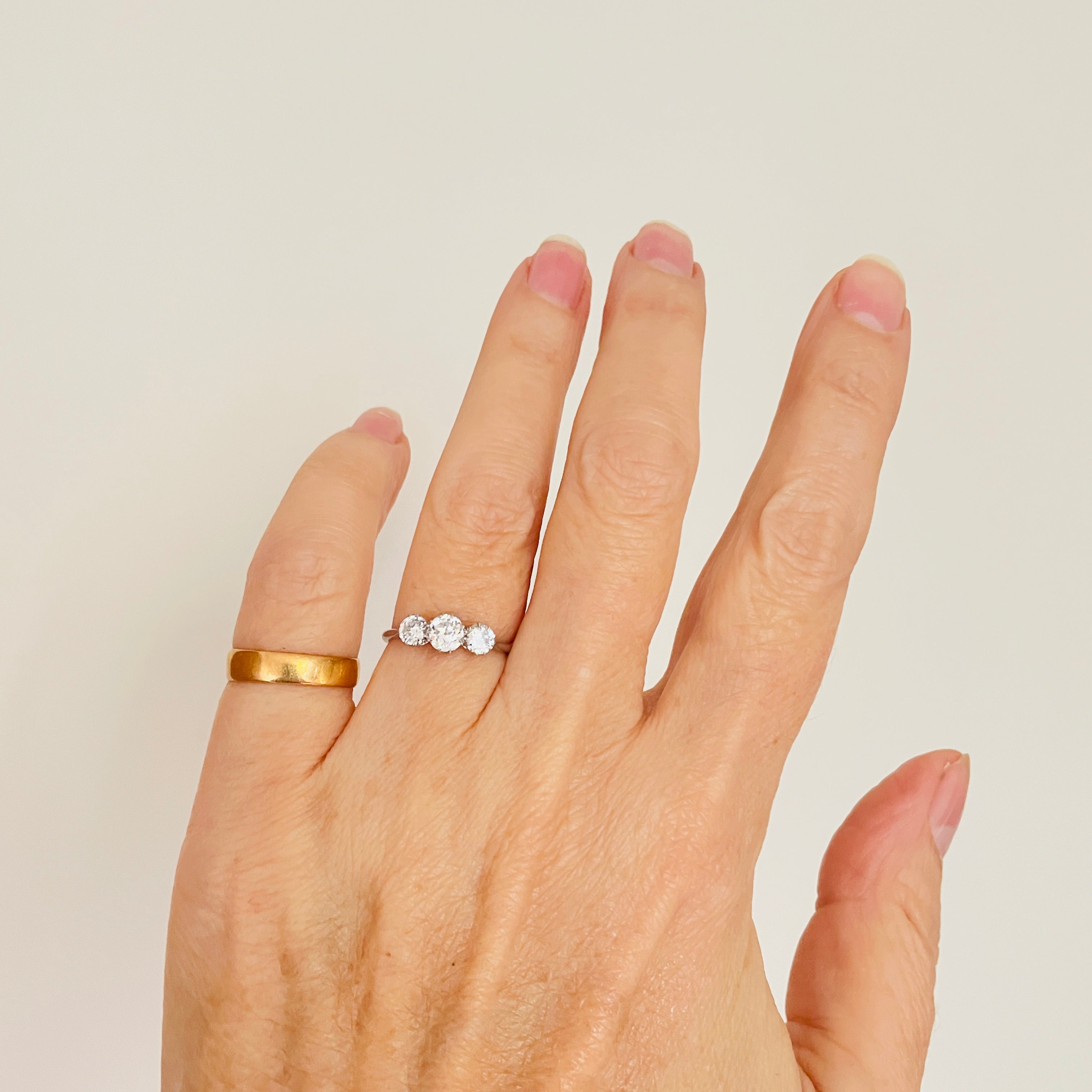 1920s, Art Deco, Platinum & Old Cut Diamond, three stone ring