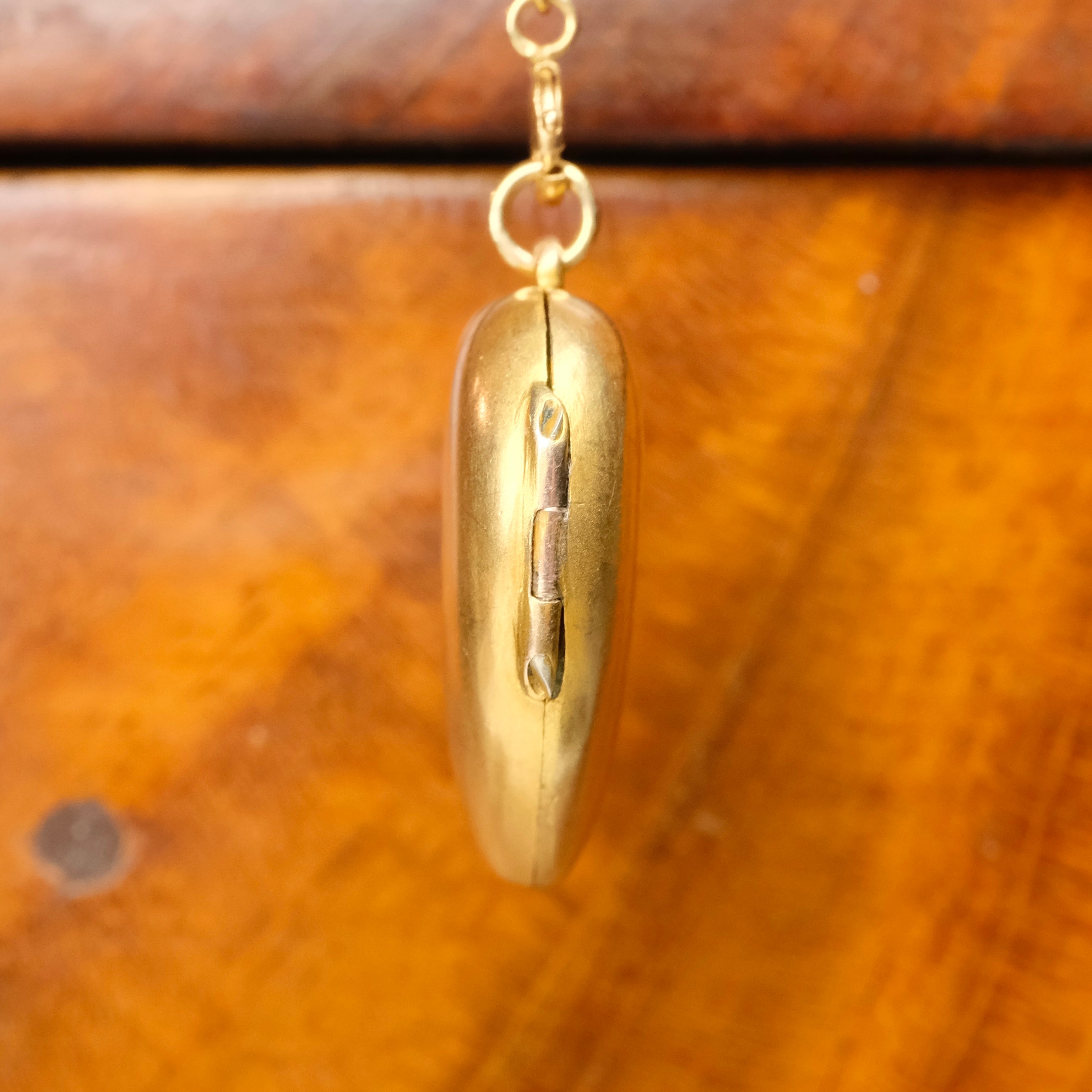 Antique 9ct Gold Heart Locket Pendant with rose cut Diamond