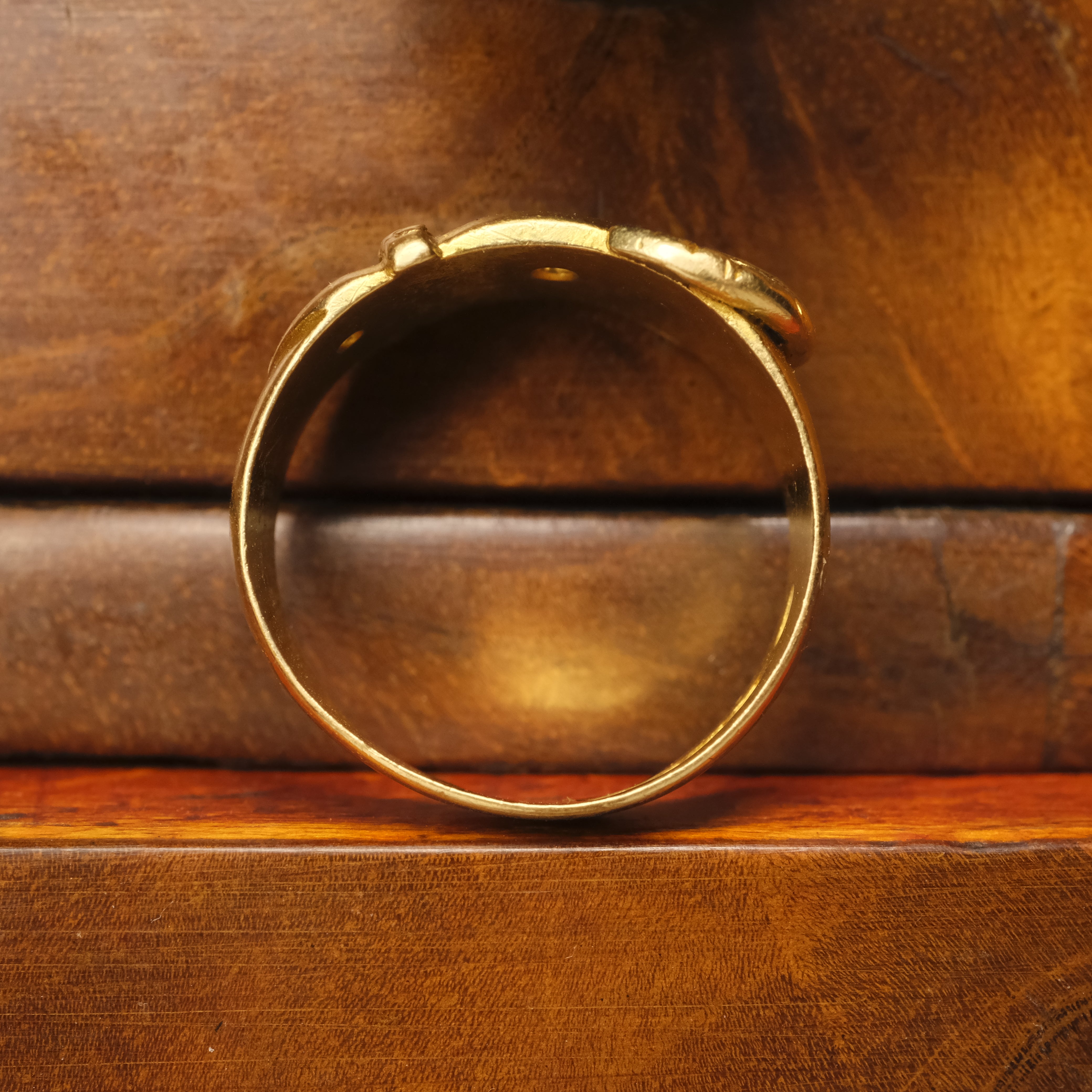 Antique, Edwardian 18ct Gold, Old Cut Diamonds, Wide Buckle Ring, Chester Hallmark 1907