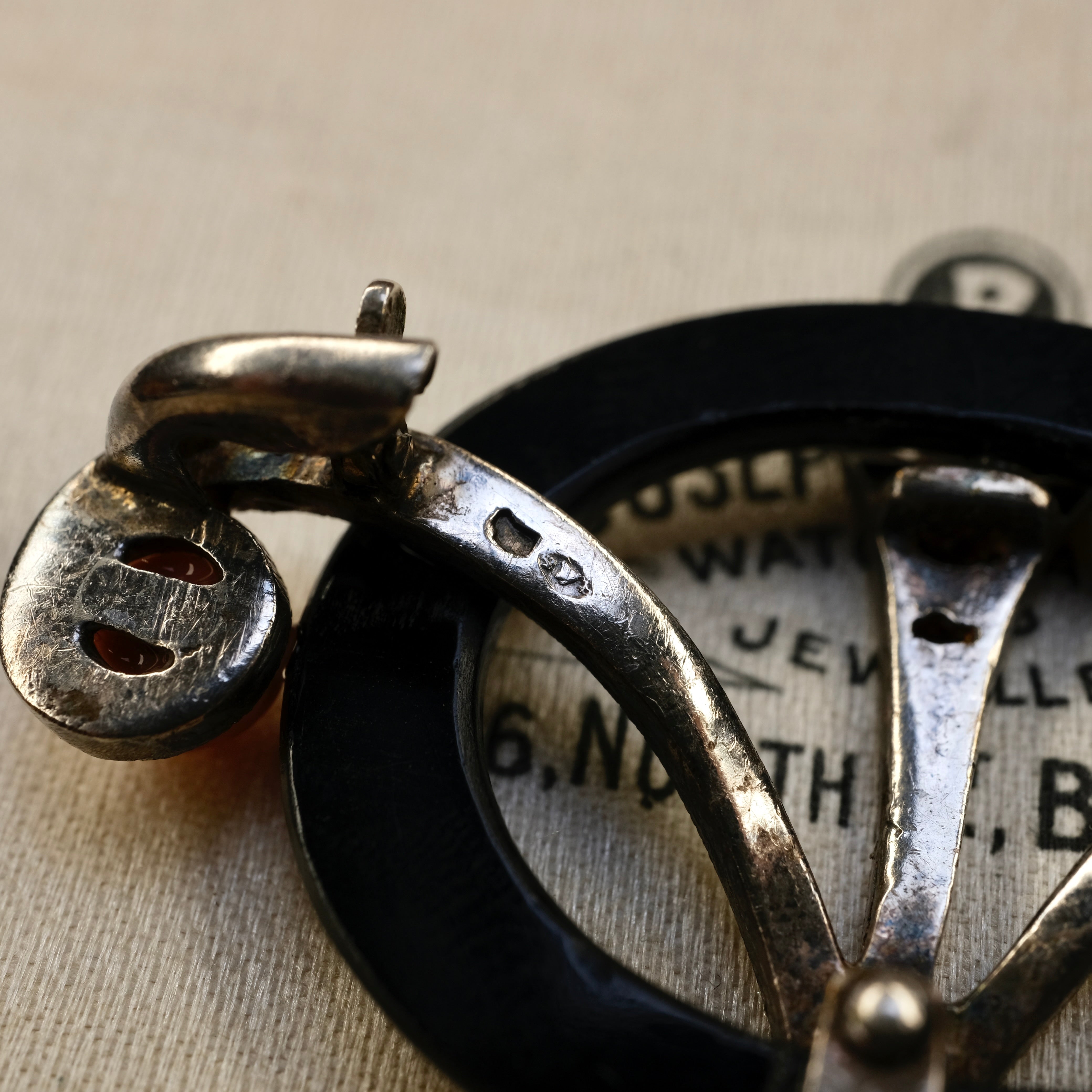 Original French Art deco, Silver, Onyx, Paste & Coral Brooch