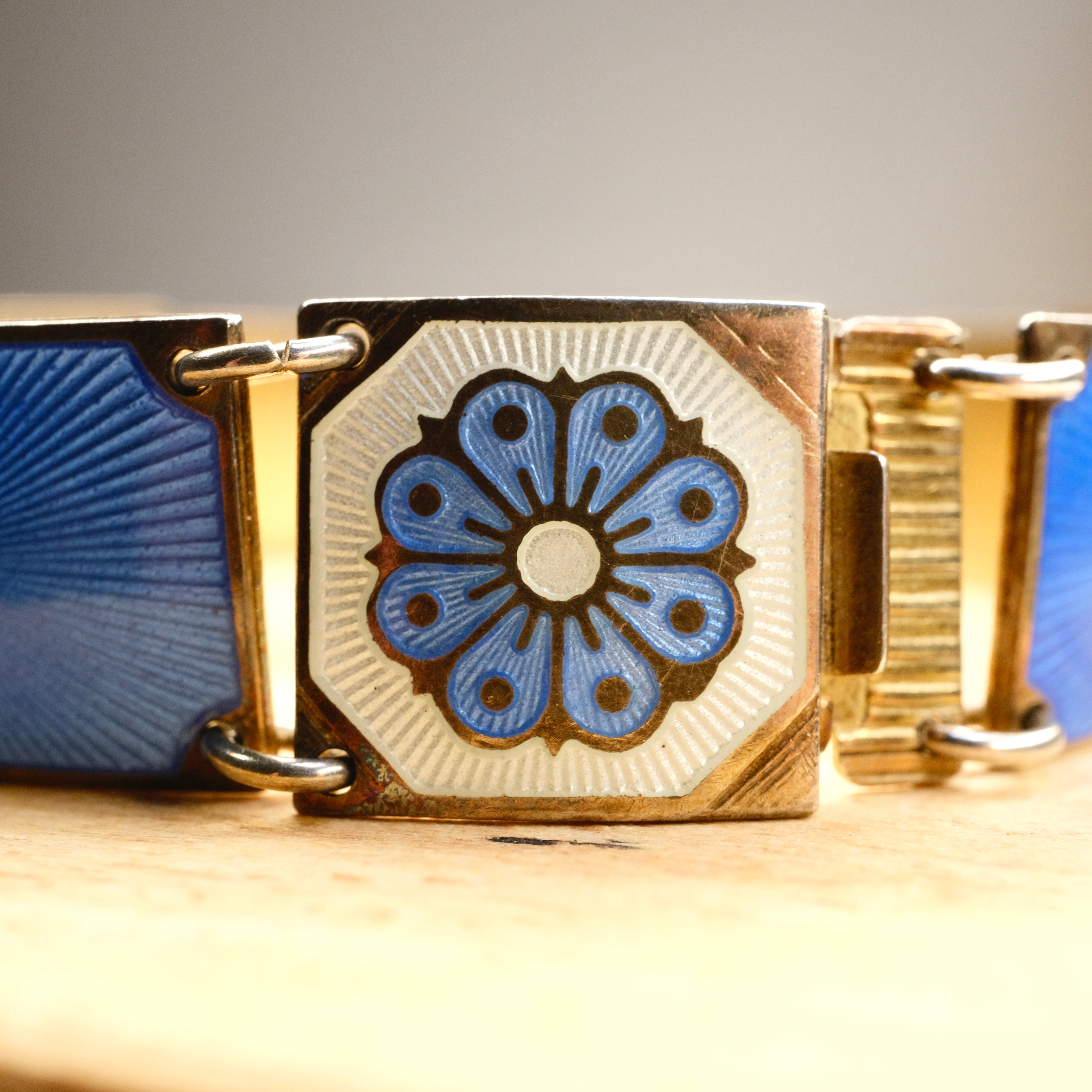 Vintage, Mid 20th Century David Anderson, Sterling Silver, Blue & White Enamel Bracelet