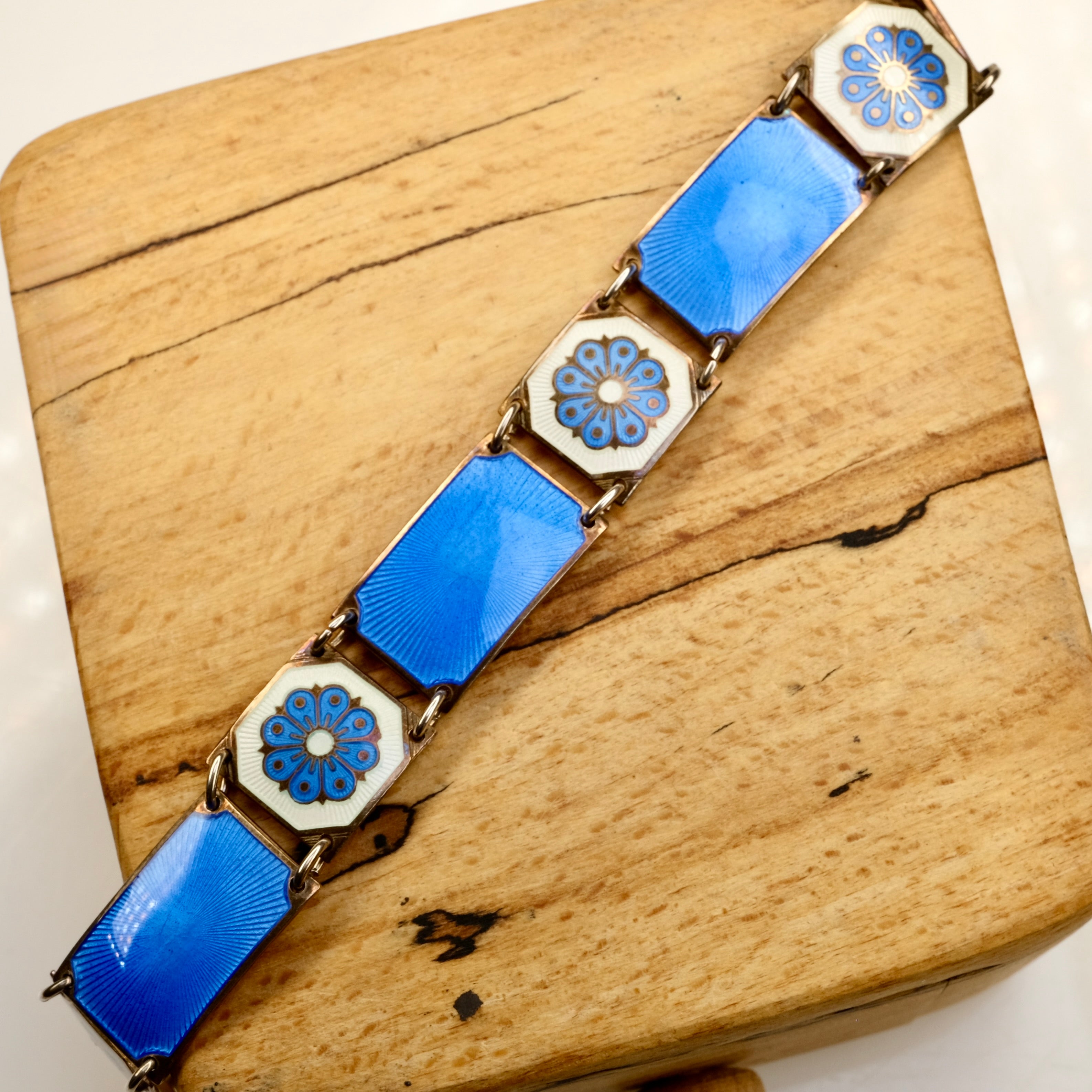 Vintage, Mid 20th Century David Anderson, Sterling Silver, Blue & White Enamel Bracelet