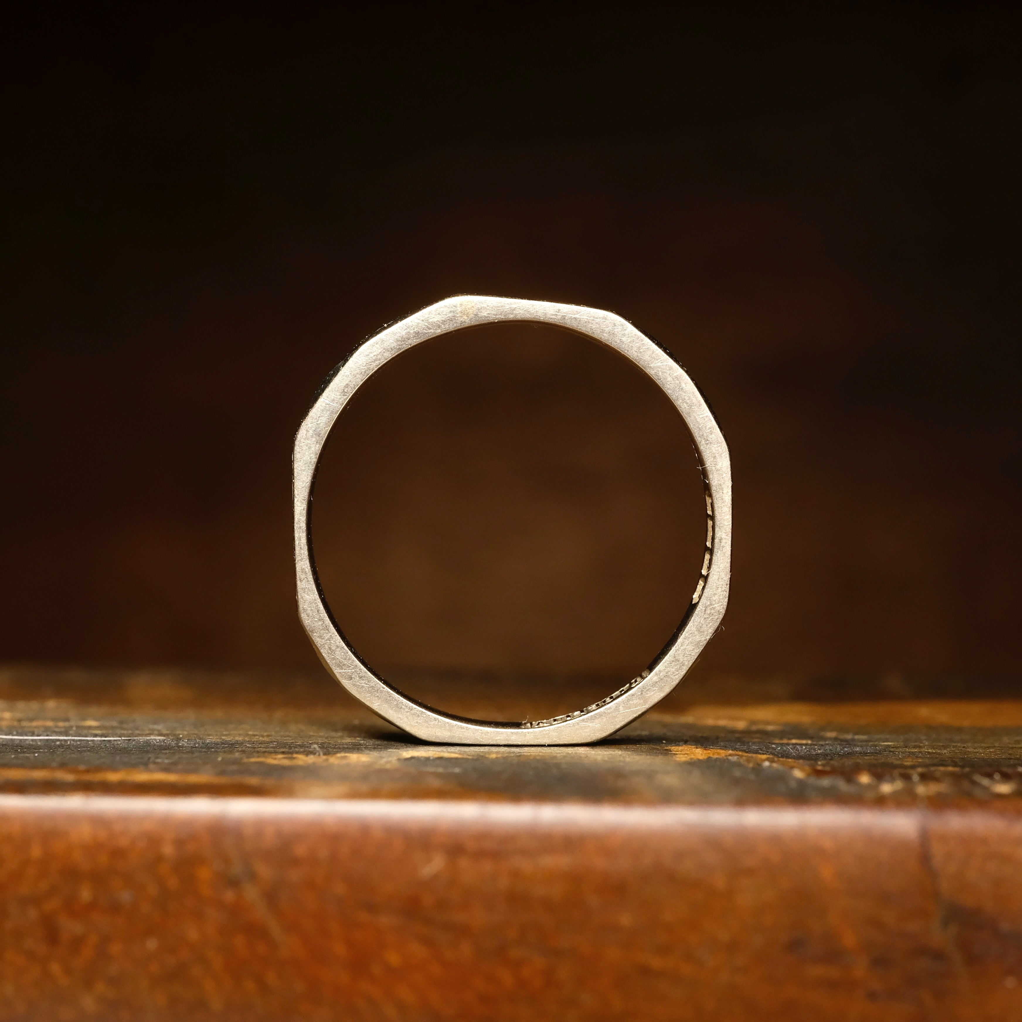 1930s, Art Deco, 18ct White Gold, Faceted, Etched Band Wedding Ring