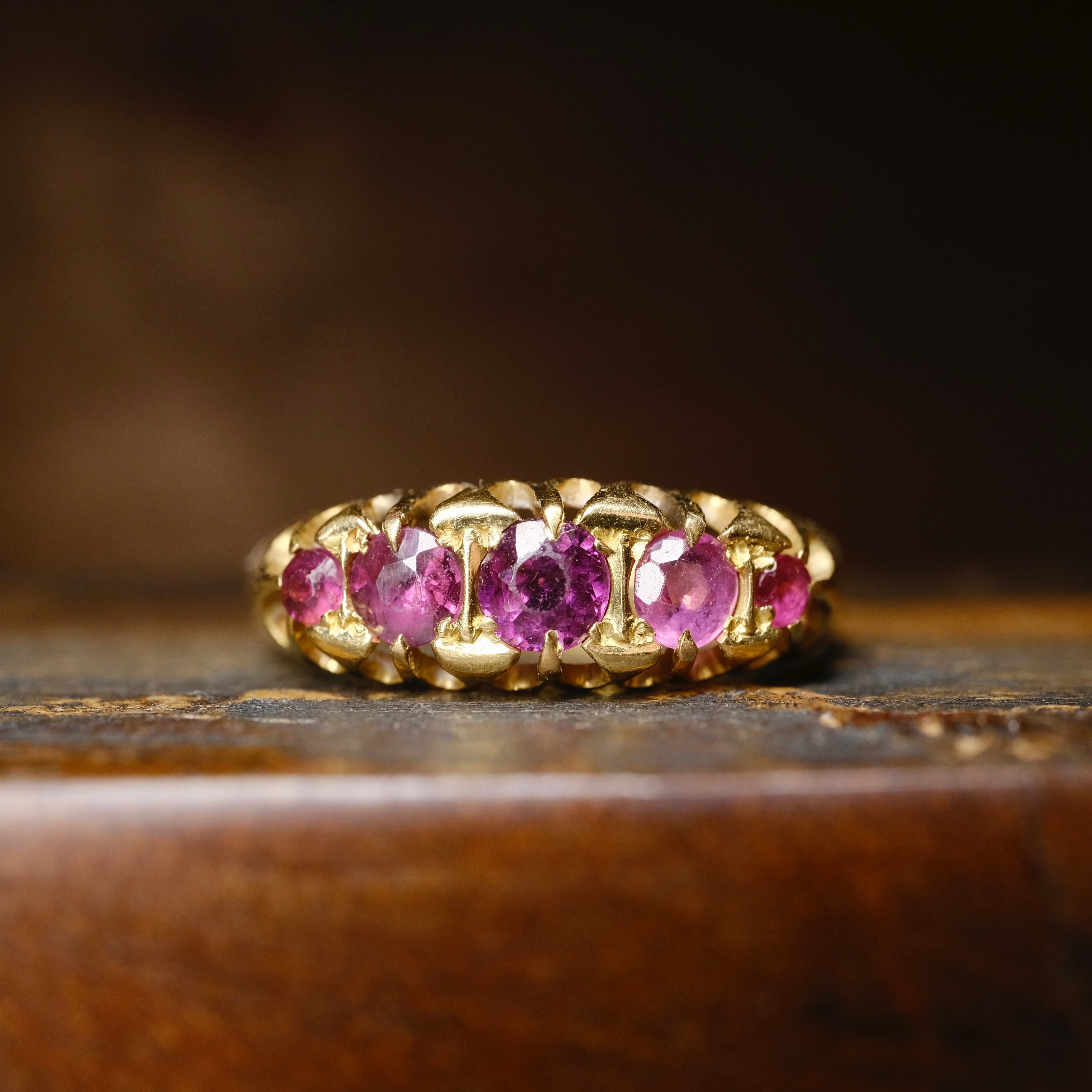 Antique 18ct Gold Five Stone Pink Tourmaline Ring, Hallmarked Chester 1919