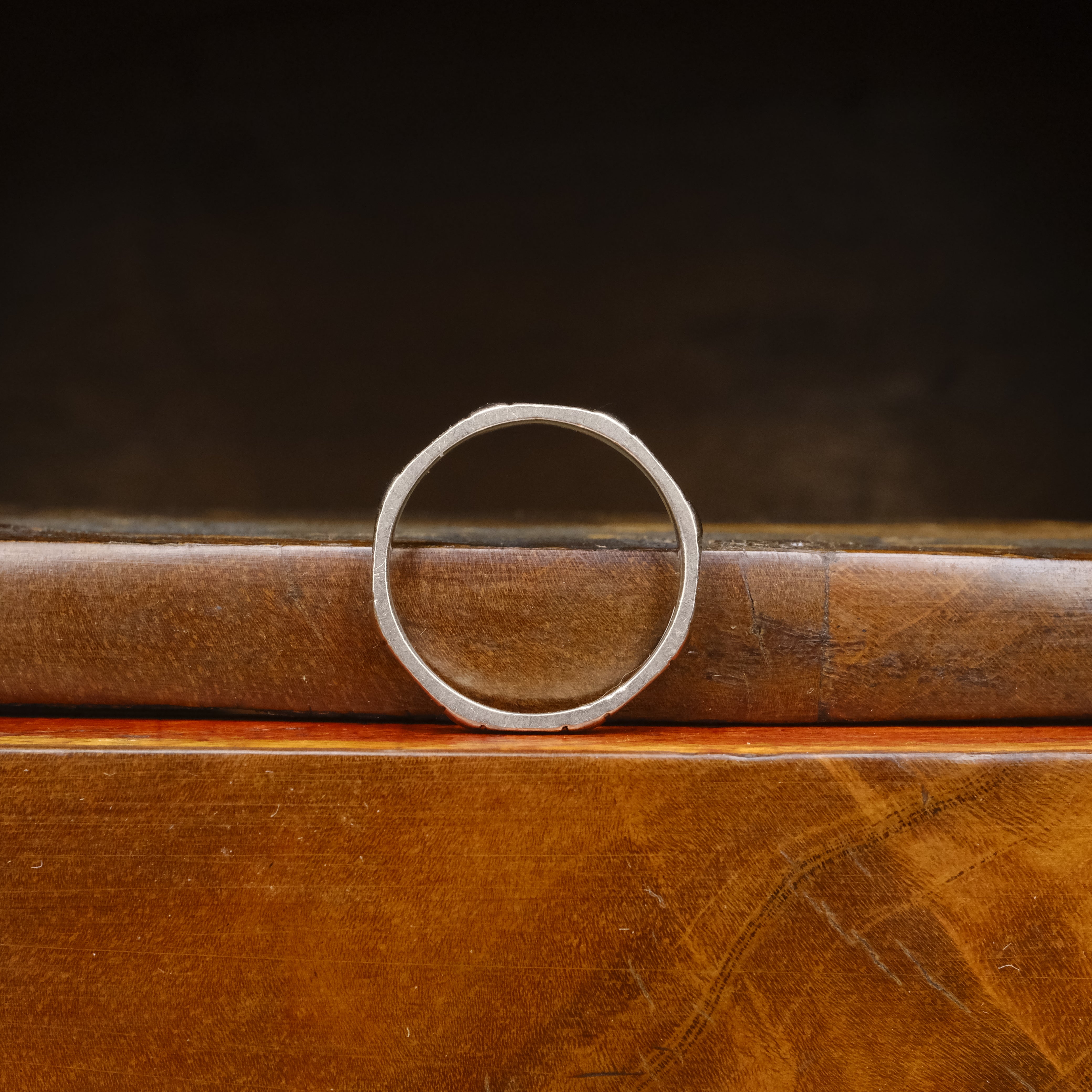 1950s, 18ct White Gold, Faceted, Etched Band Wedding Ring