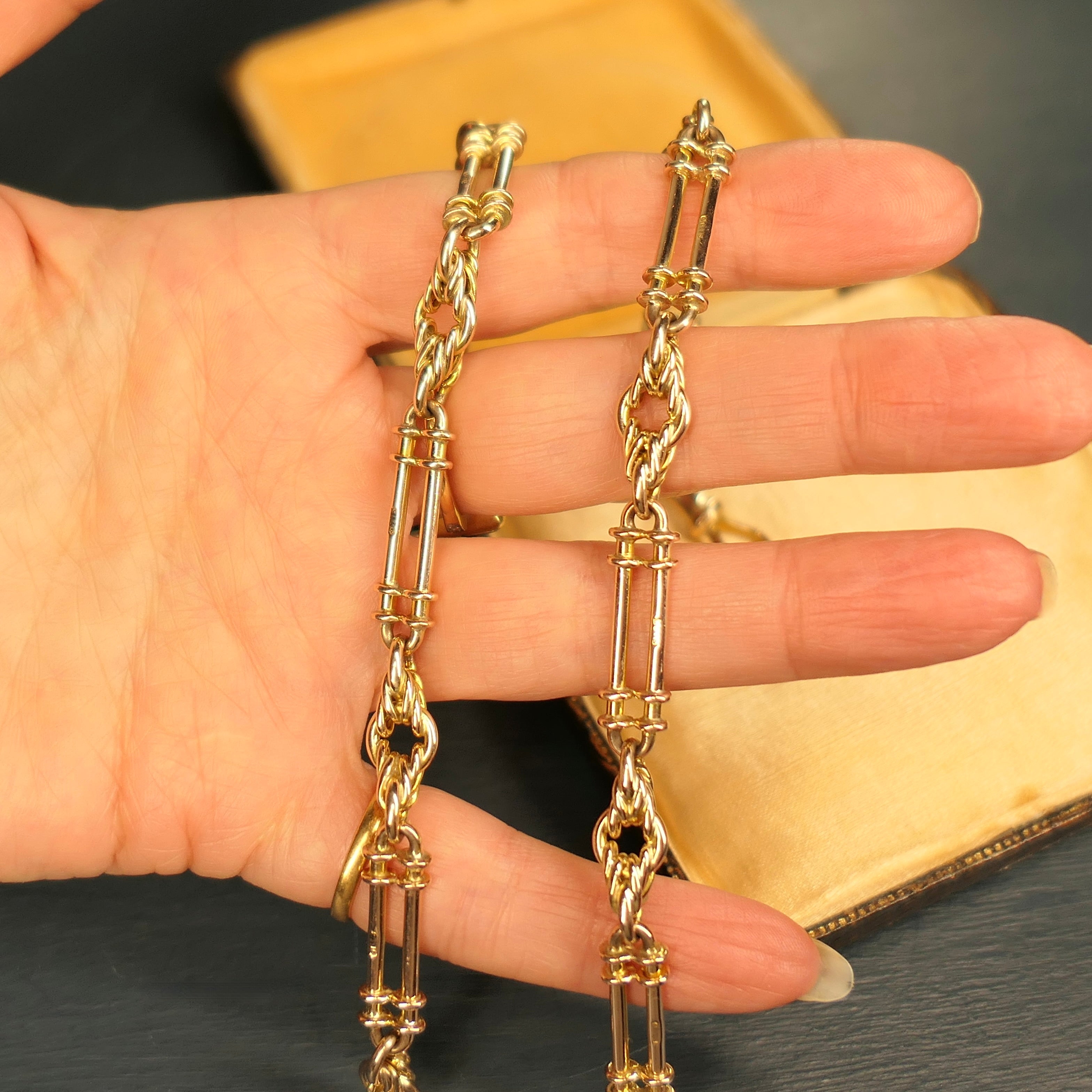 Heavy 9ct gold, fancy link watch chain necklace