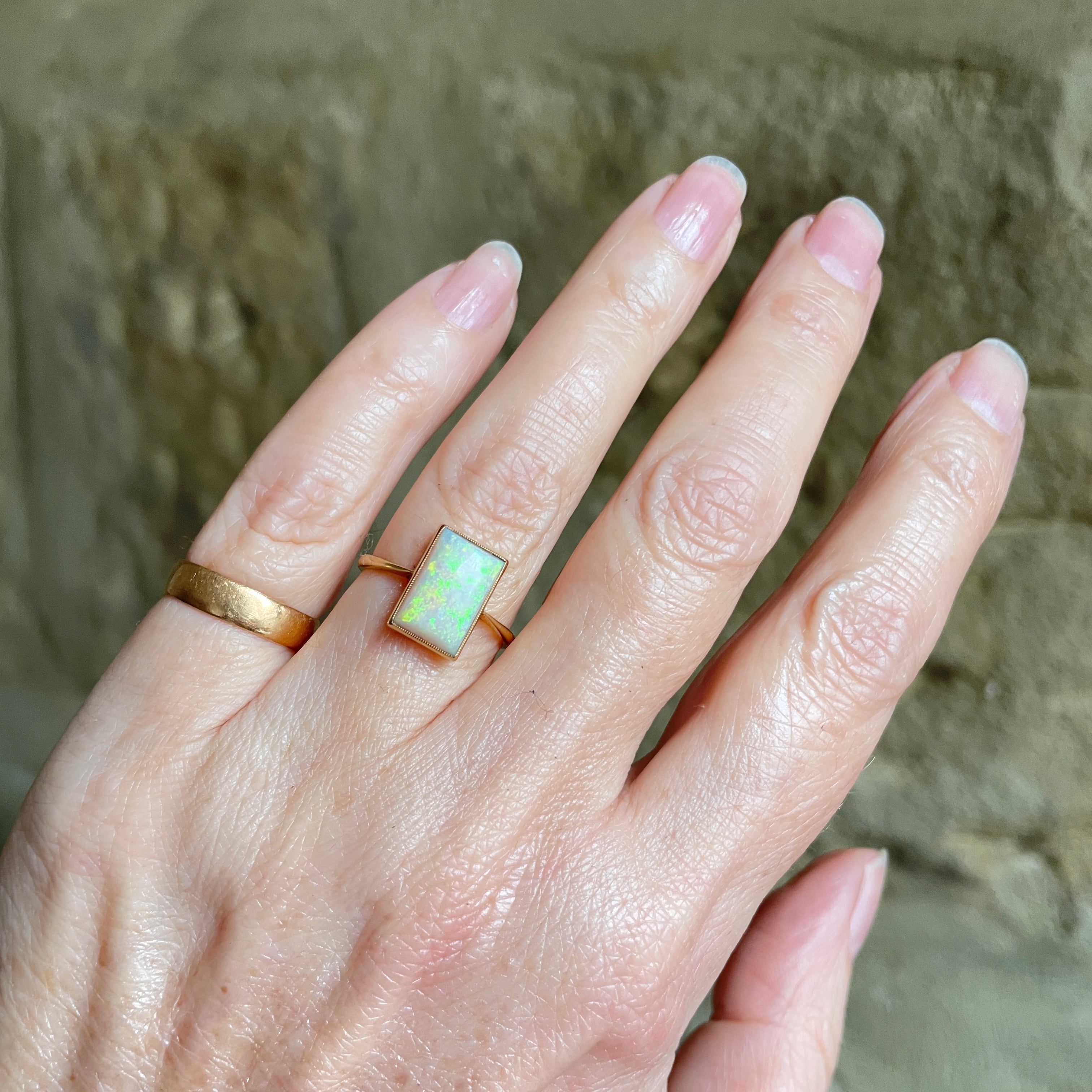 1920s, Art Deco 18ct Gold, Opal Solitaire Ring