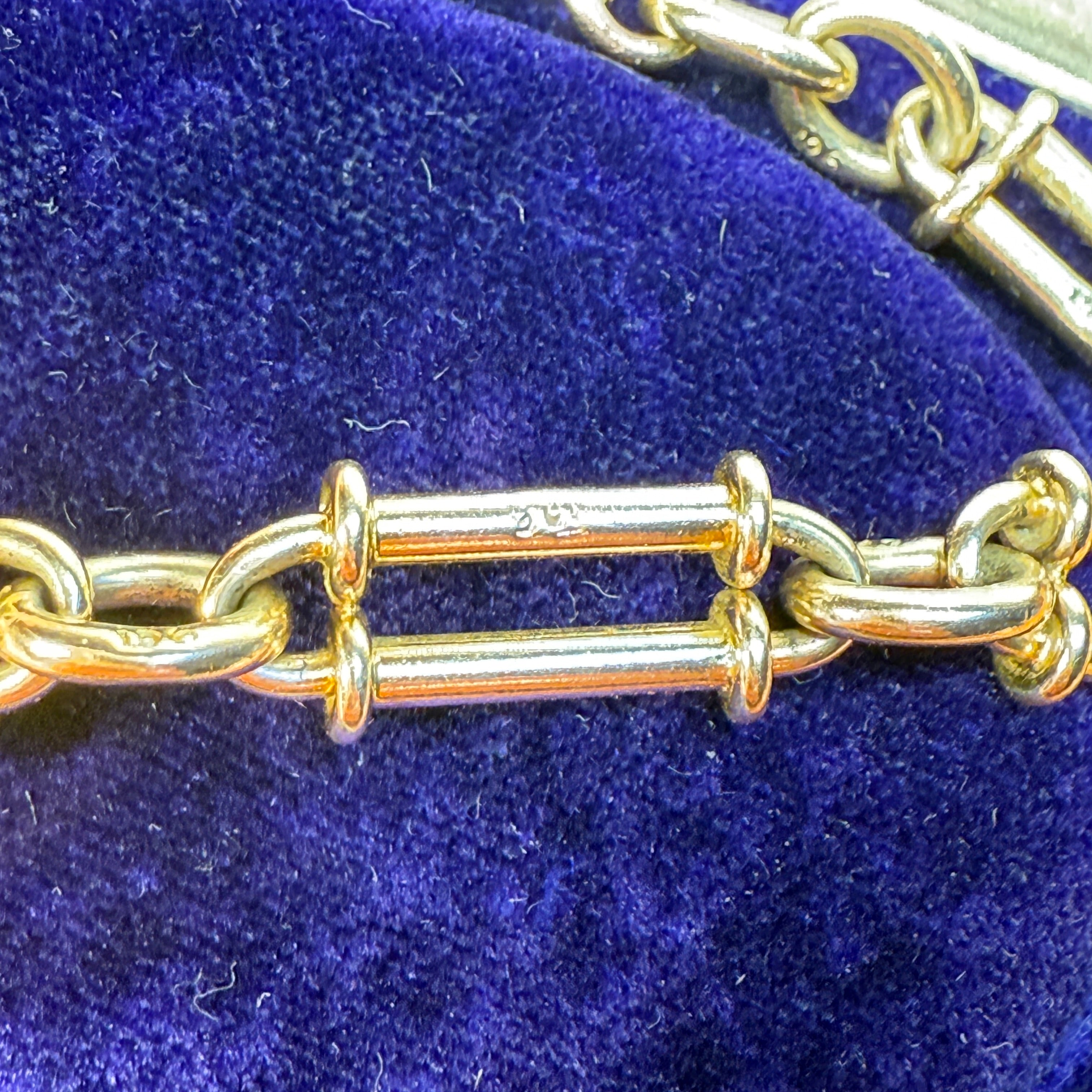 Antique 9ct Gold, Trombone Link Watch Chain Bracelet, With Dog Clip Clasp and T Bar, 22.3 Grams