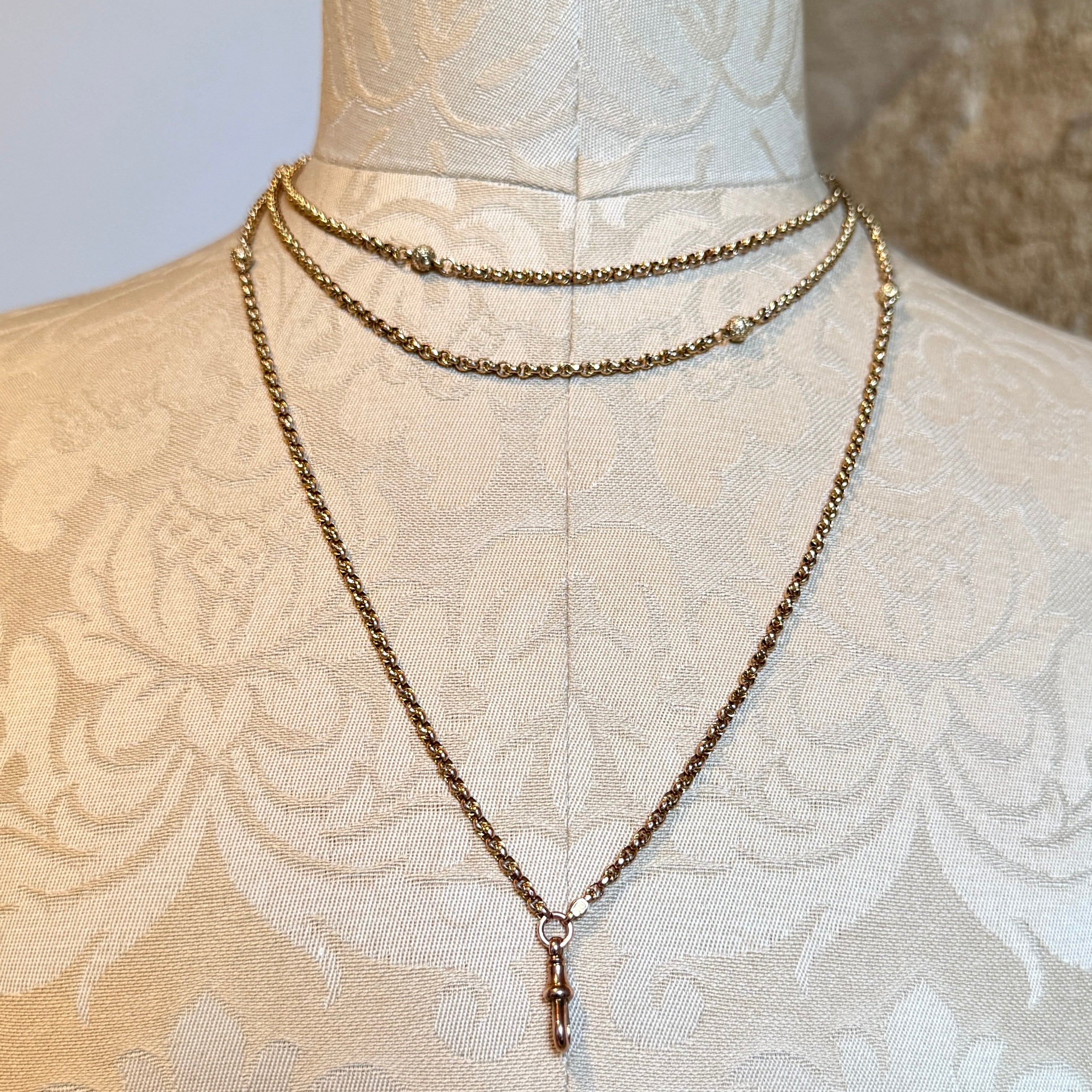 Antique, Victorian 9ct Gold, Guard Chain, Ornate Ball Spacer, Necklace, 27 grams