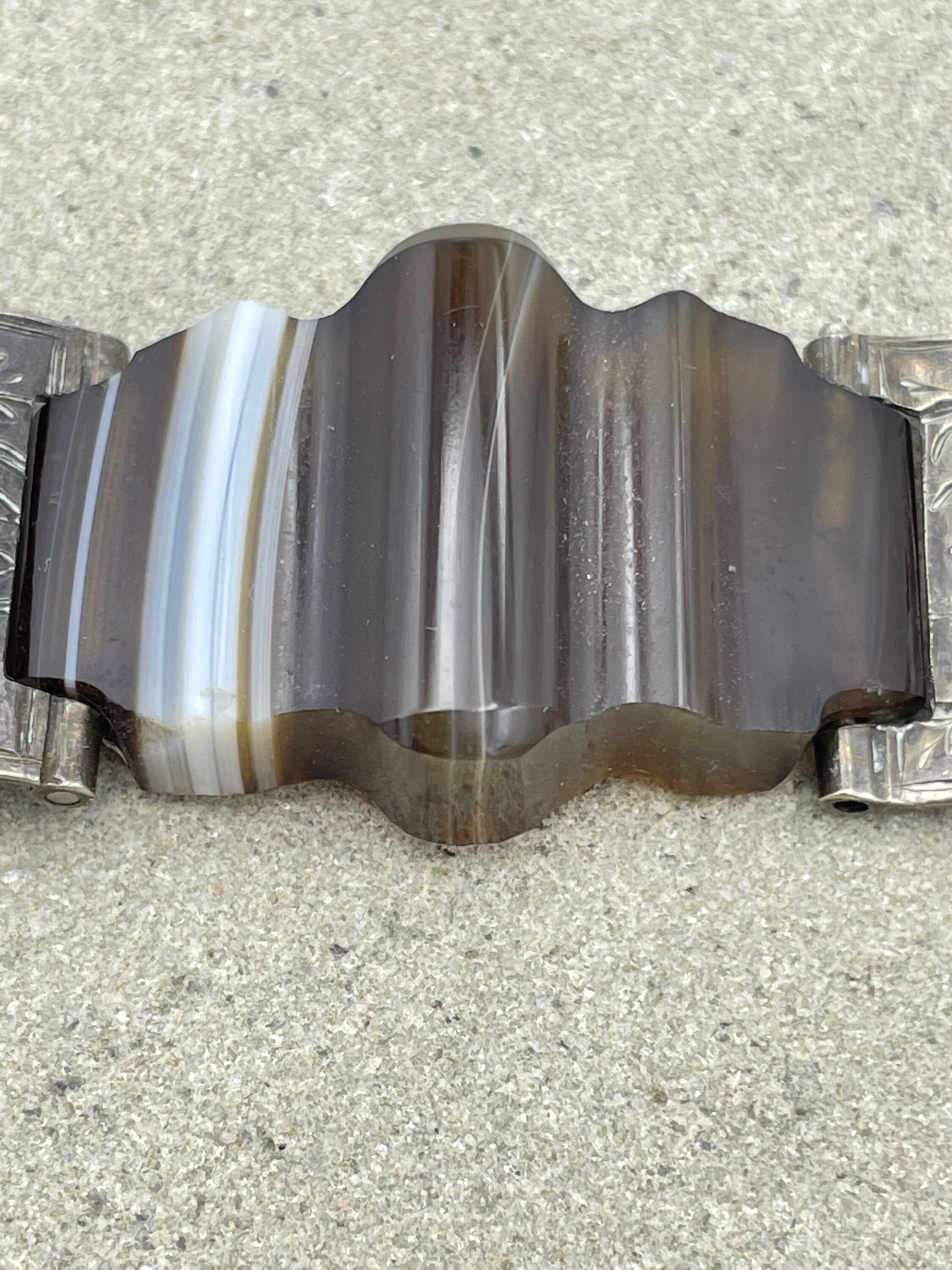 Victorian agate silver belt buckle bracelet c1880s