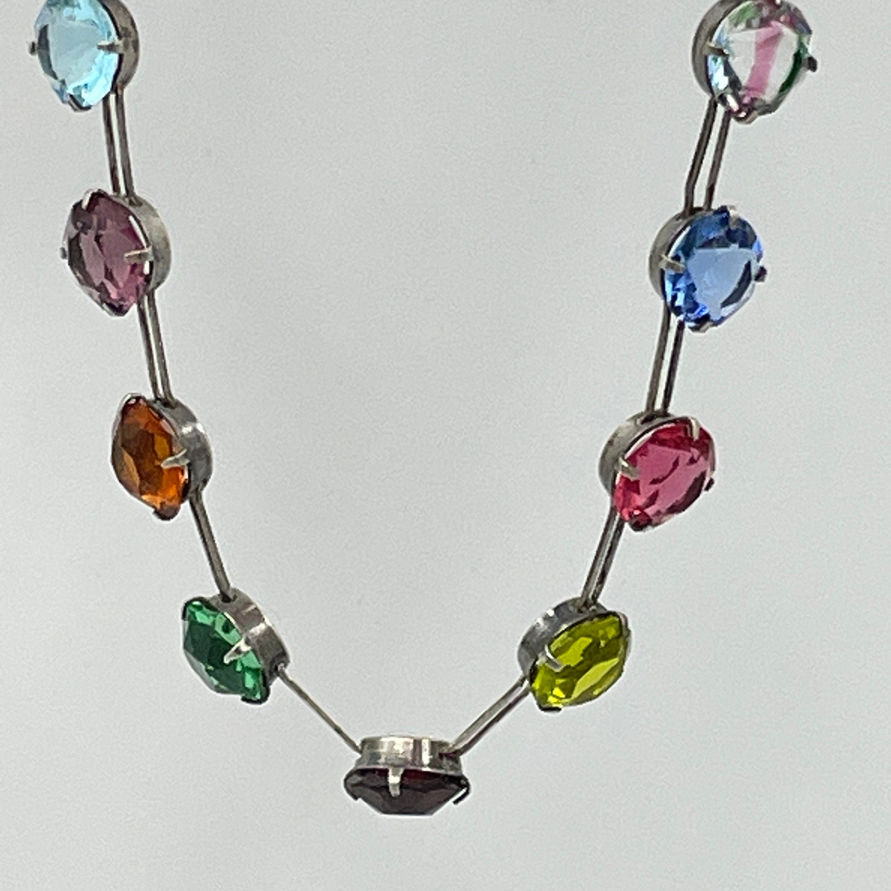 Art deco, tutti fruiti paste stones, sterling silver necklace, c1930s