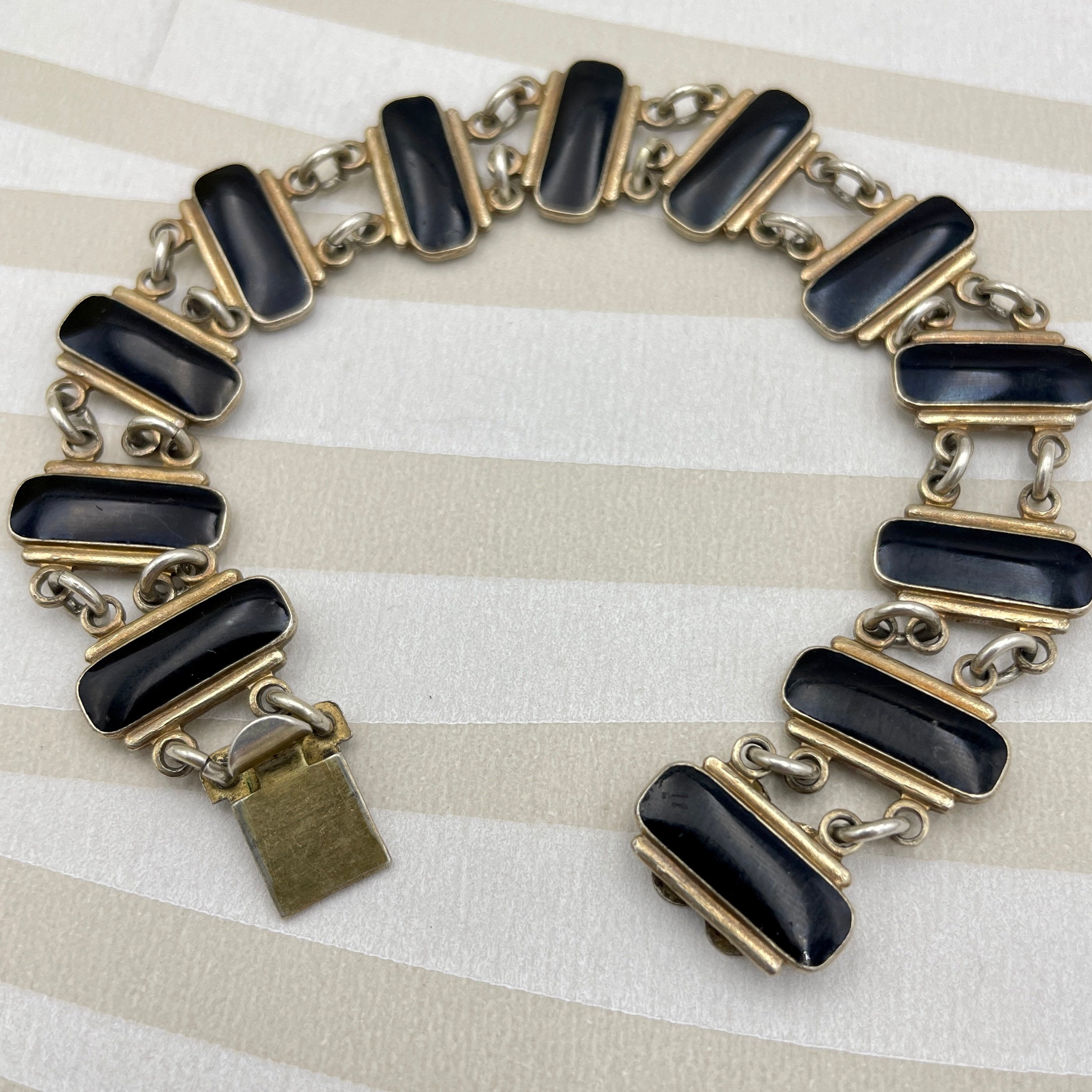 Vintage, Volmer Bahner, Danish, sterling Silver, & Black Enamel bracelet.