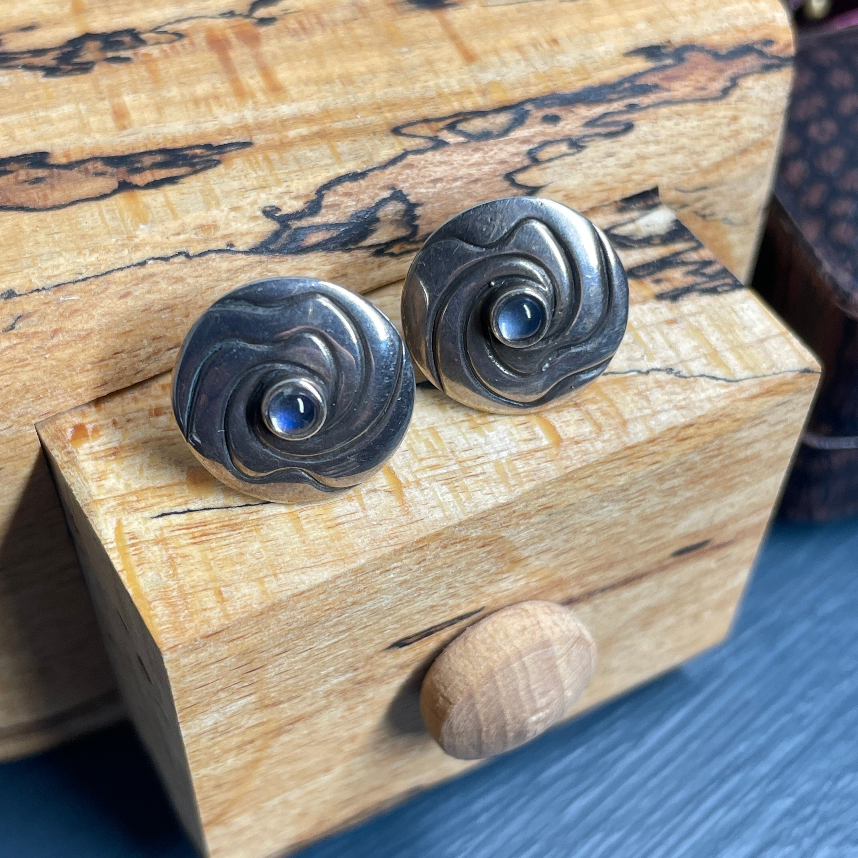 Vintage Georg Jensen, Sterling Silver & Moonstone ,stud earrings, 403A, Ole Kortzau