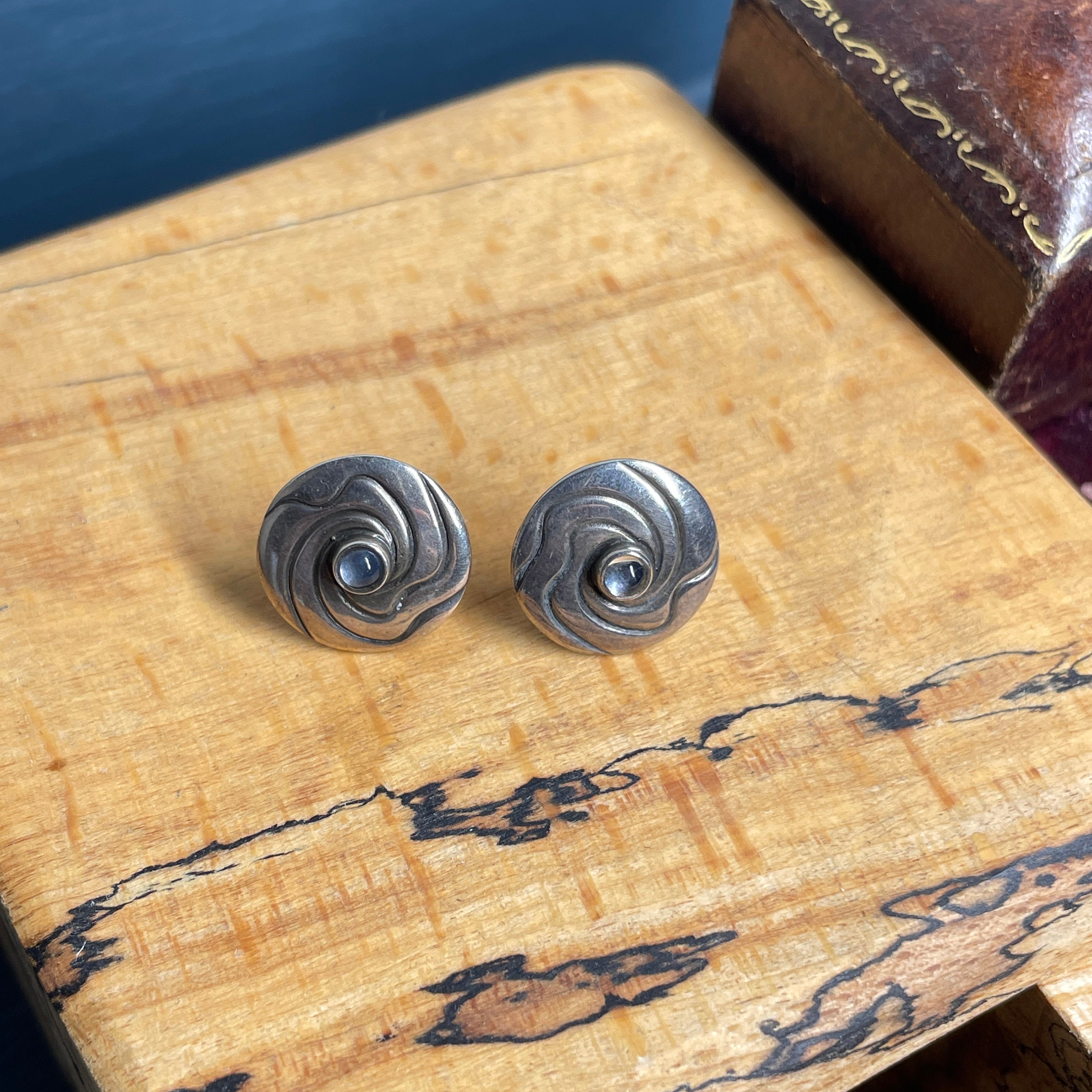 Vintage Georg Jensen, Sterling Silver & Moonstone ,stud earrings, 403A, Ole Kortzau