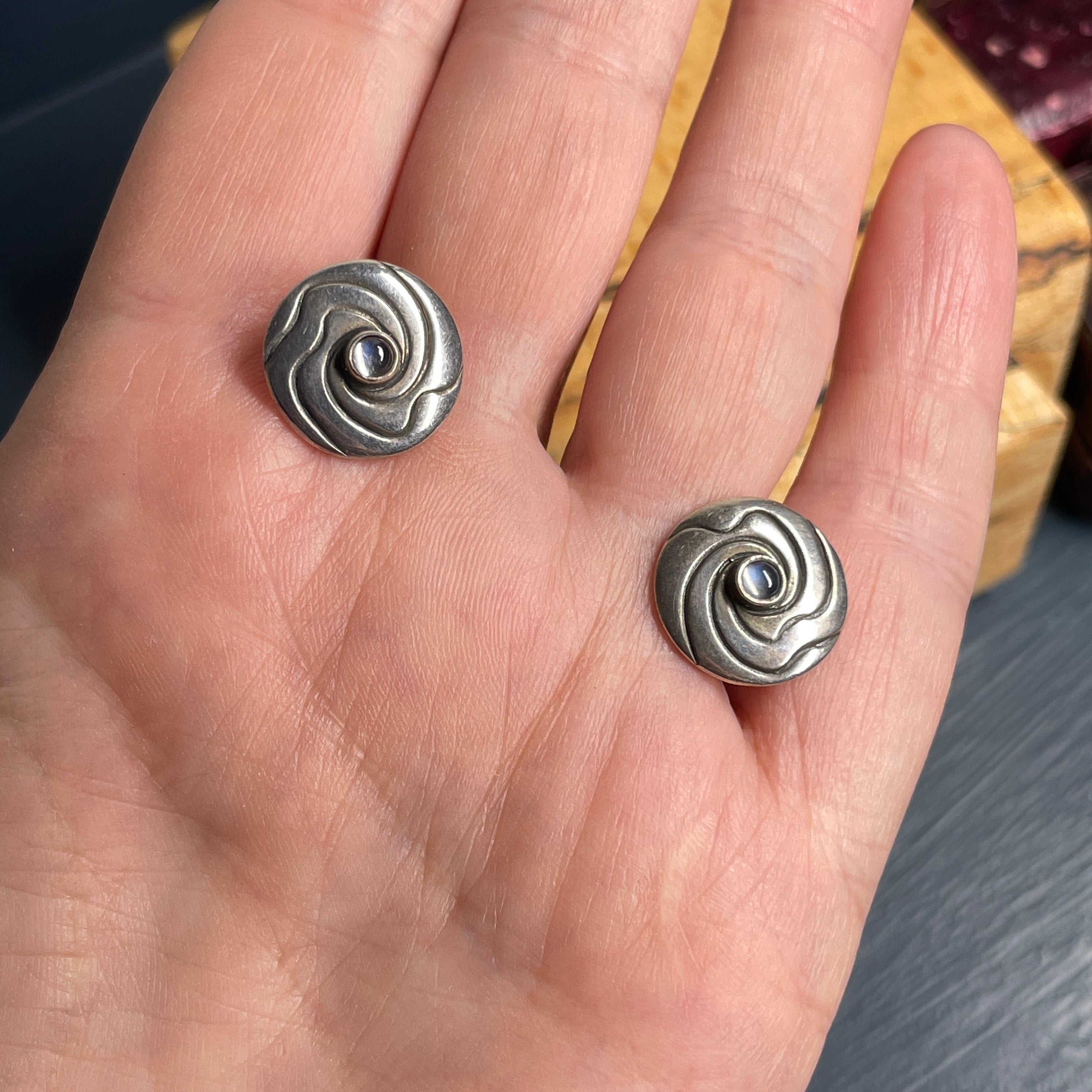 Vintage Georg Jensen, Sterling Silver & Moonstone ,stud earrings, 403A, Ole Kortzau