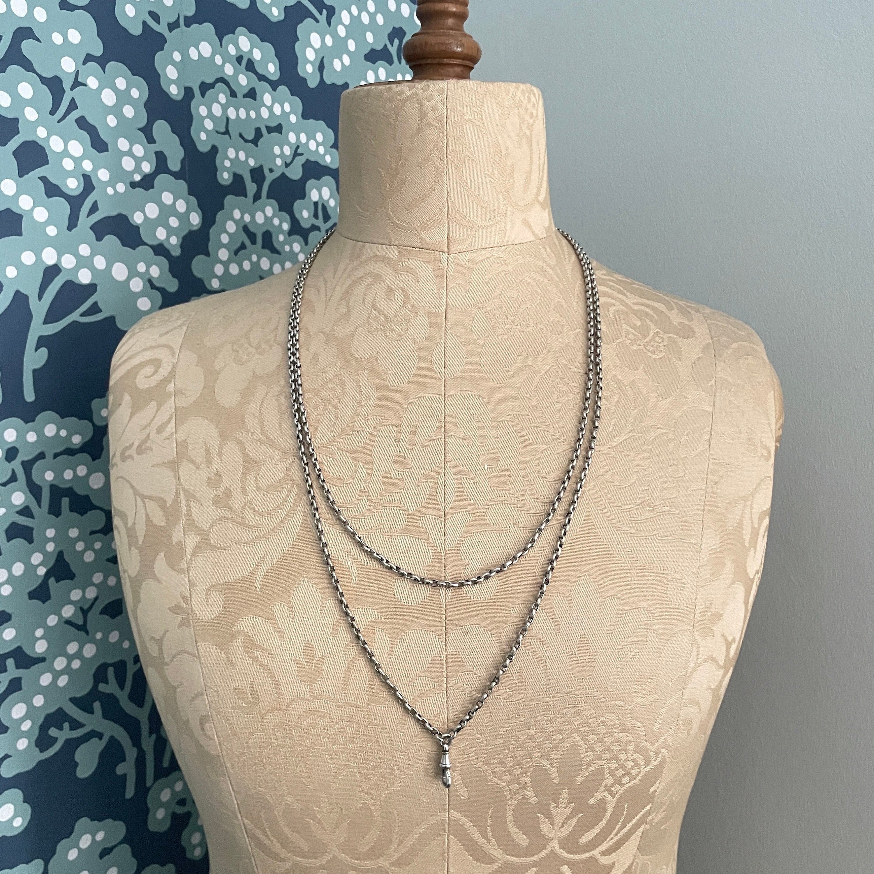 Antique, Sterling Silver, long guard chain, with dog clip