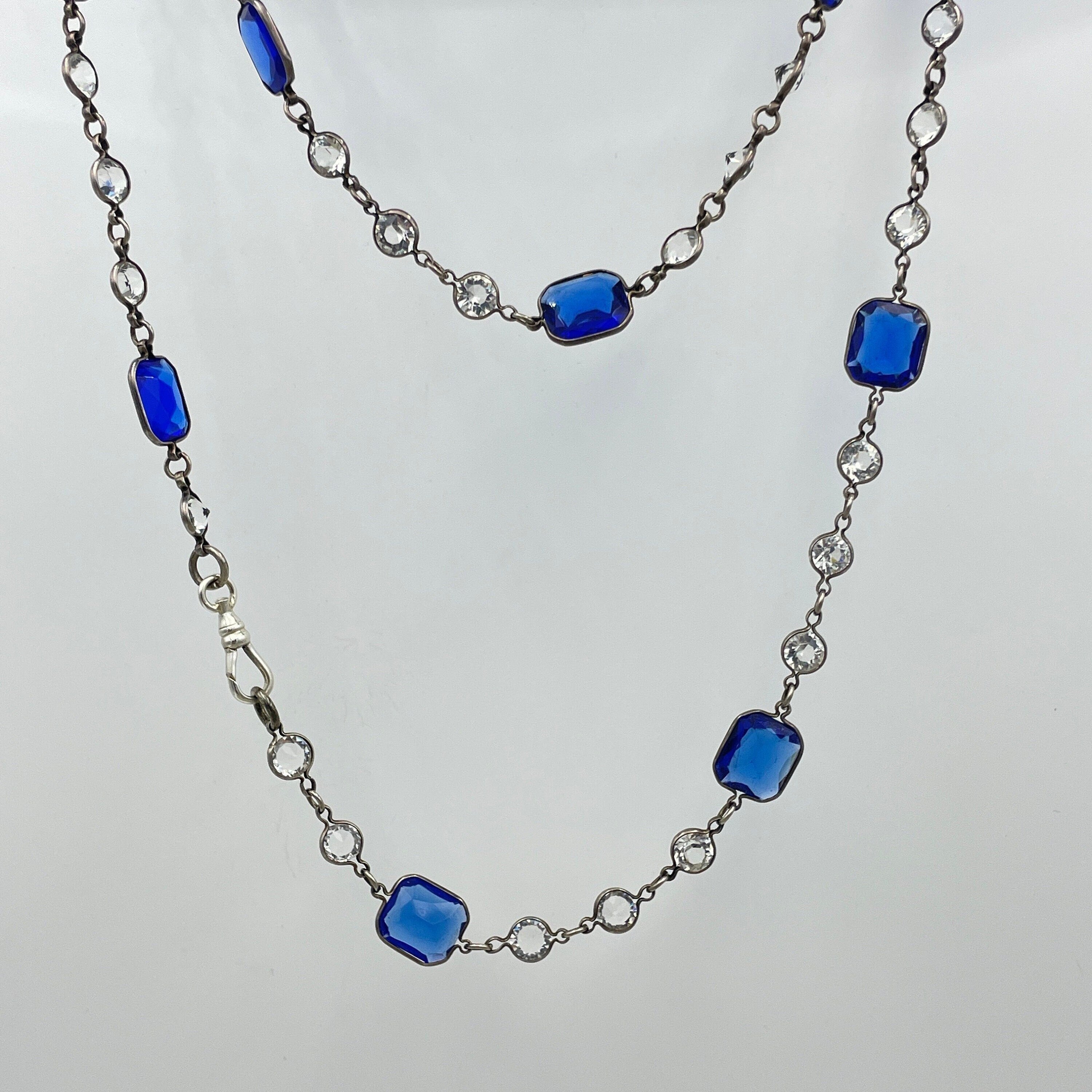 Art deco silver & cut glass paste stones silver bezel set necklace c1930s