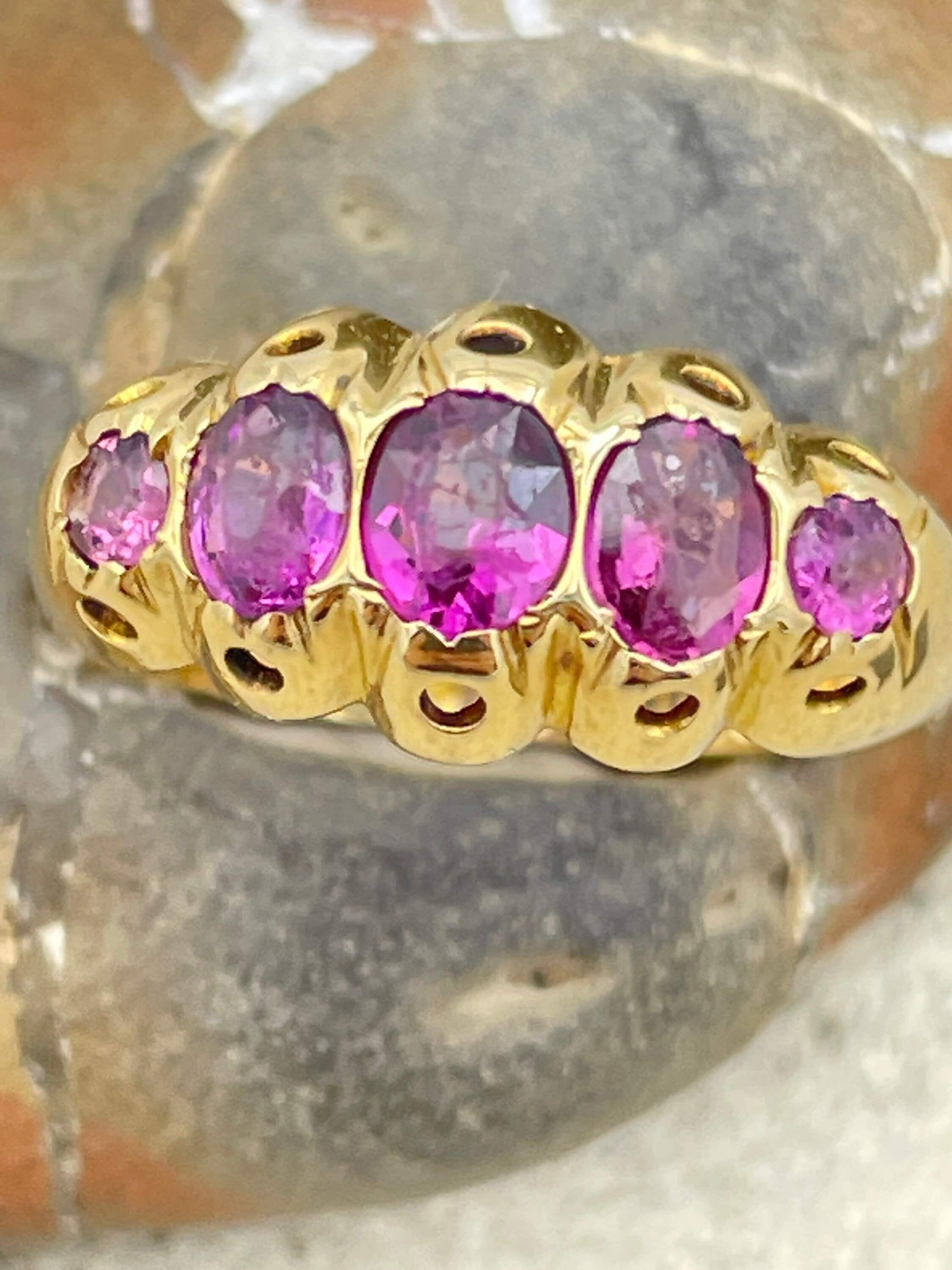 Edwardian 18ct gold five stone pink paste ring, hallmarked 1903