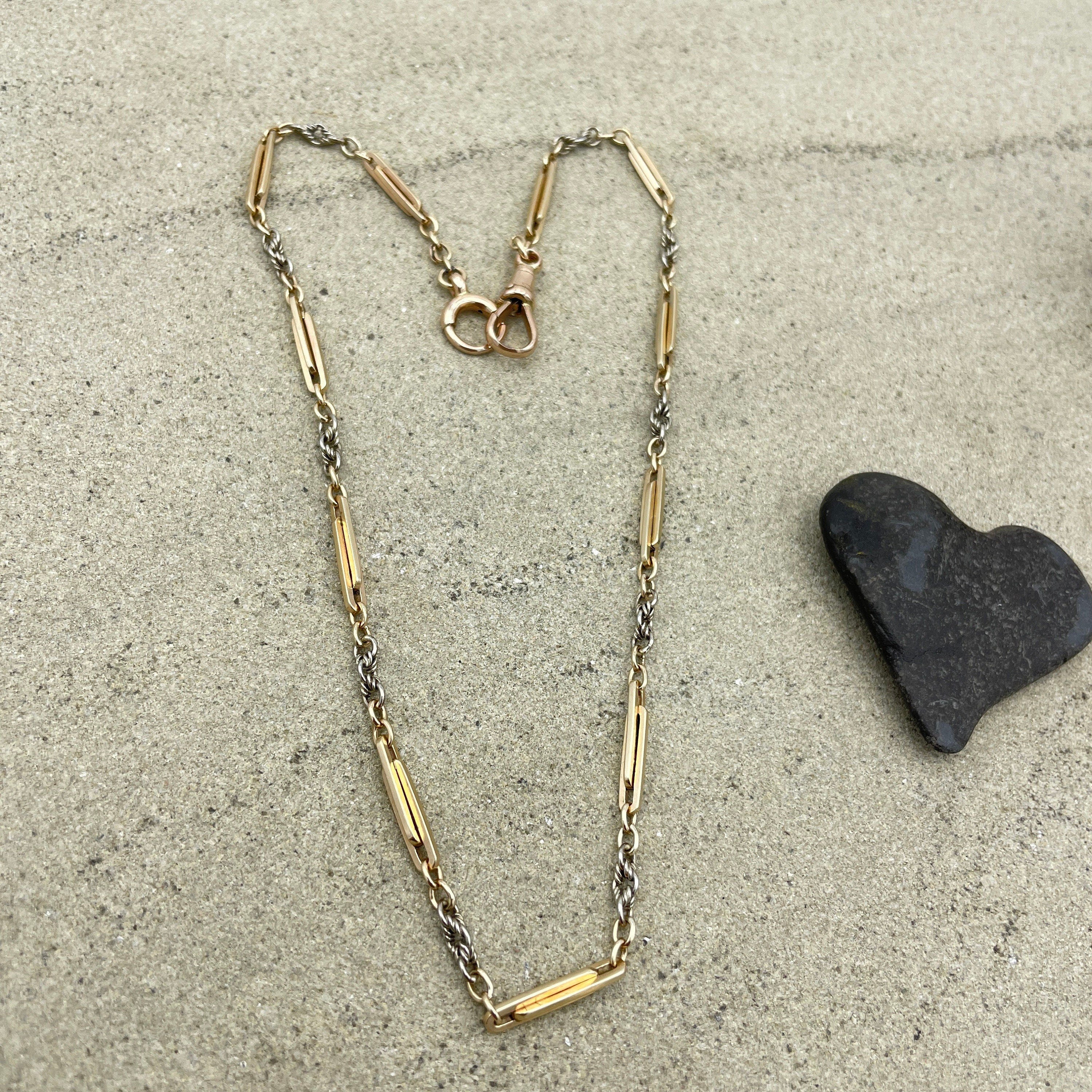Antique, bi-colour, 9ct Gold, Fancy Link, Albert Watch Chain Necklace