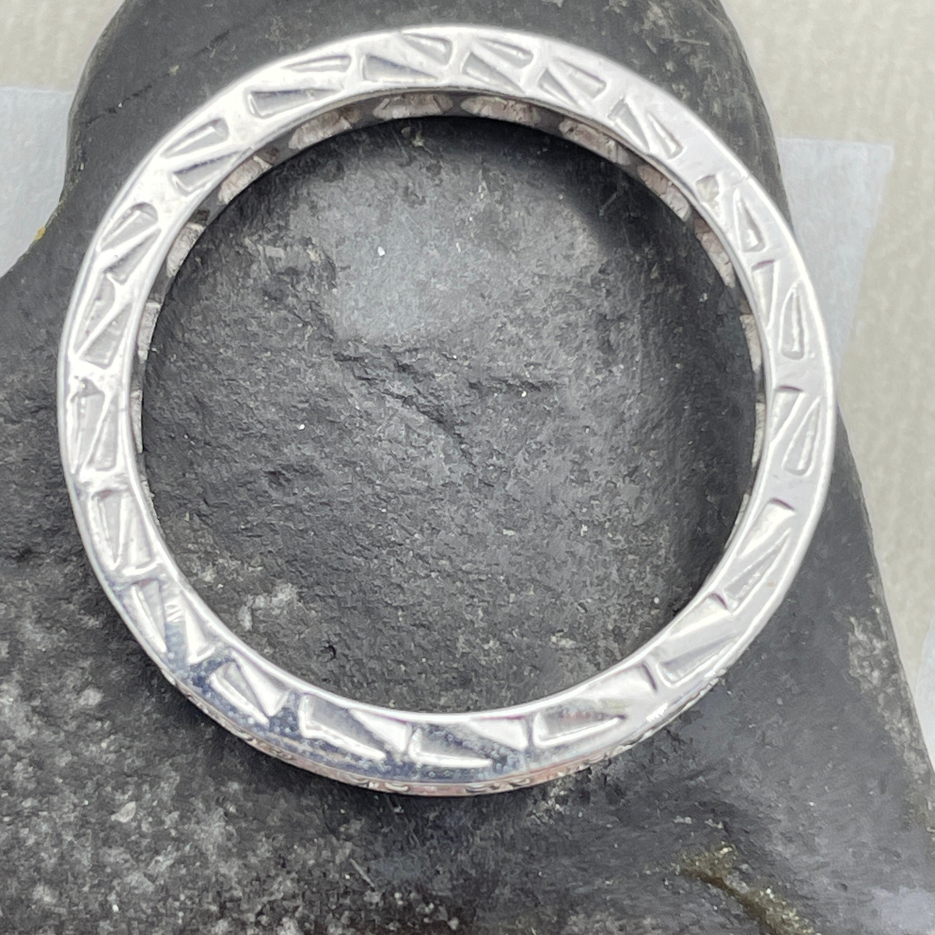 Art deco, 9ct white gold white topaz, etched eternity ring