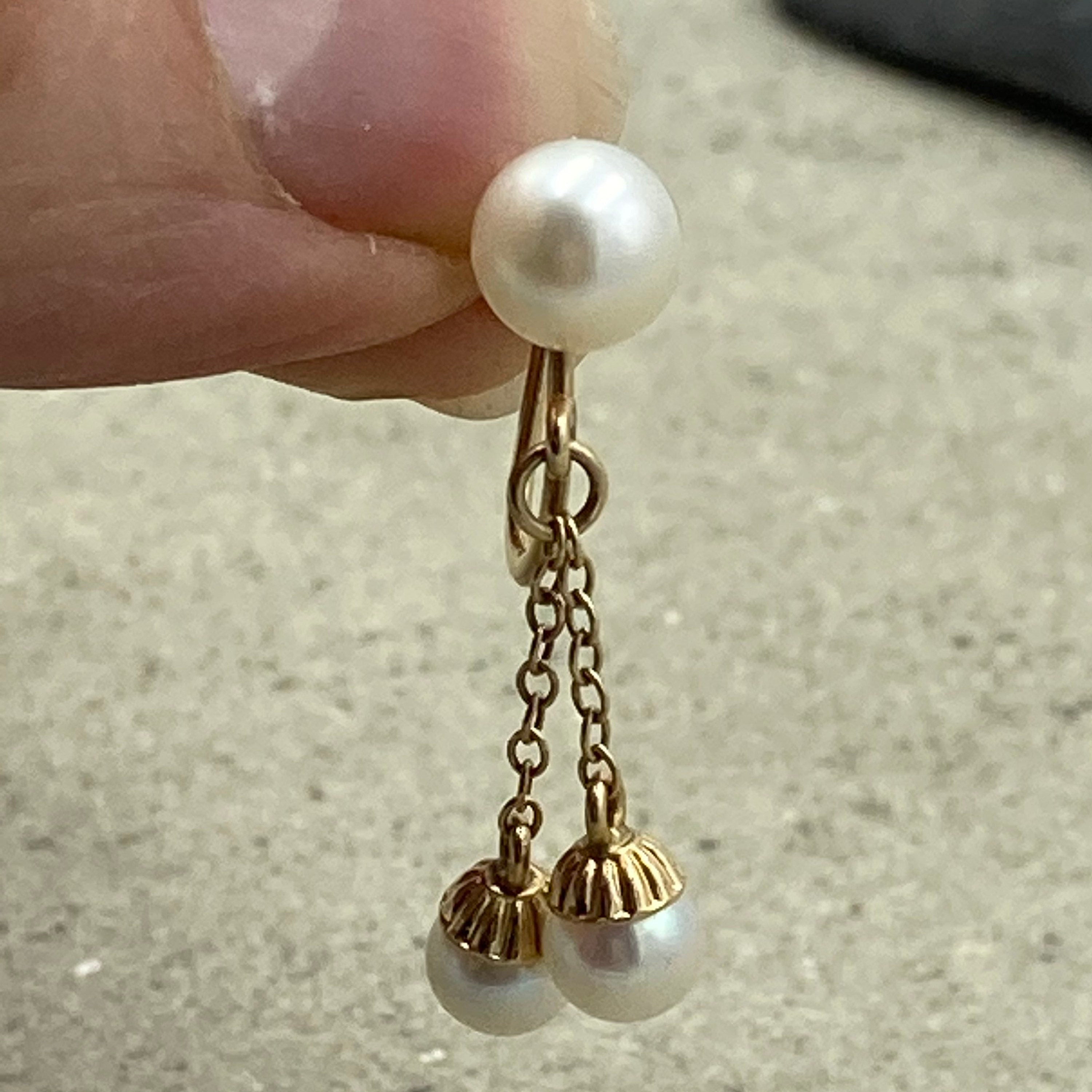 Vintage 14ct gold cultured pearl dangly screw back earrings 14k gold