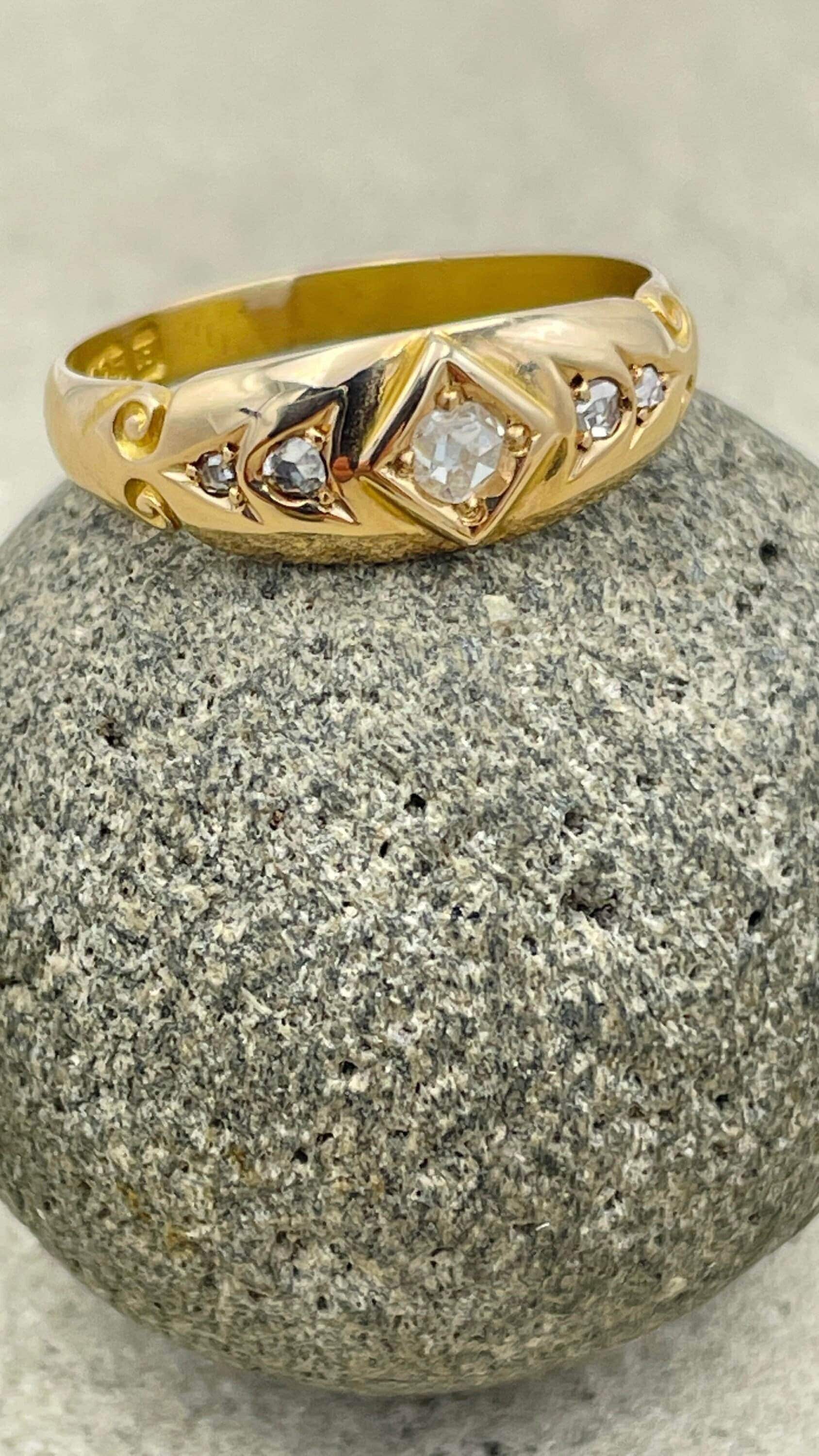 Victorian 15ct gold old rose cut diamond gypsy set ring, hallmarked chester 1891