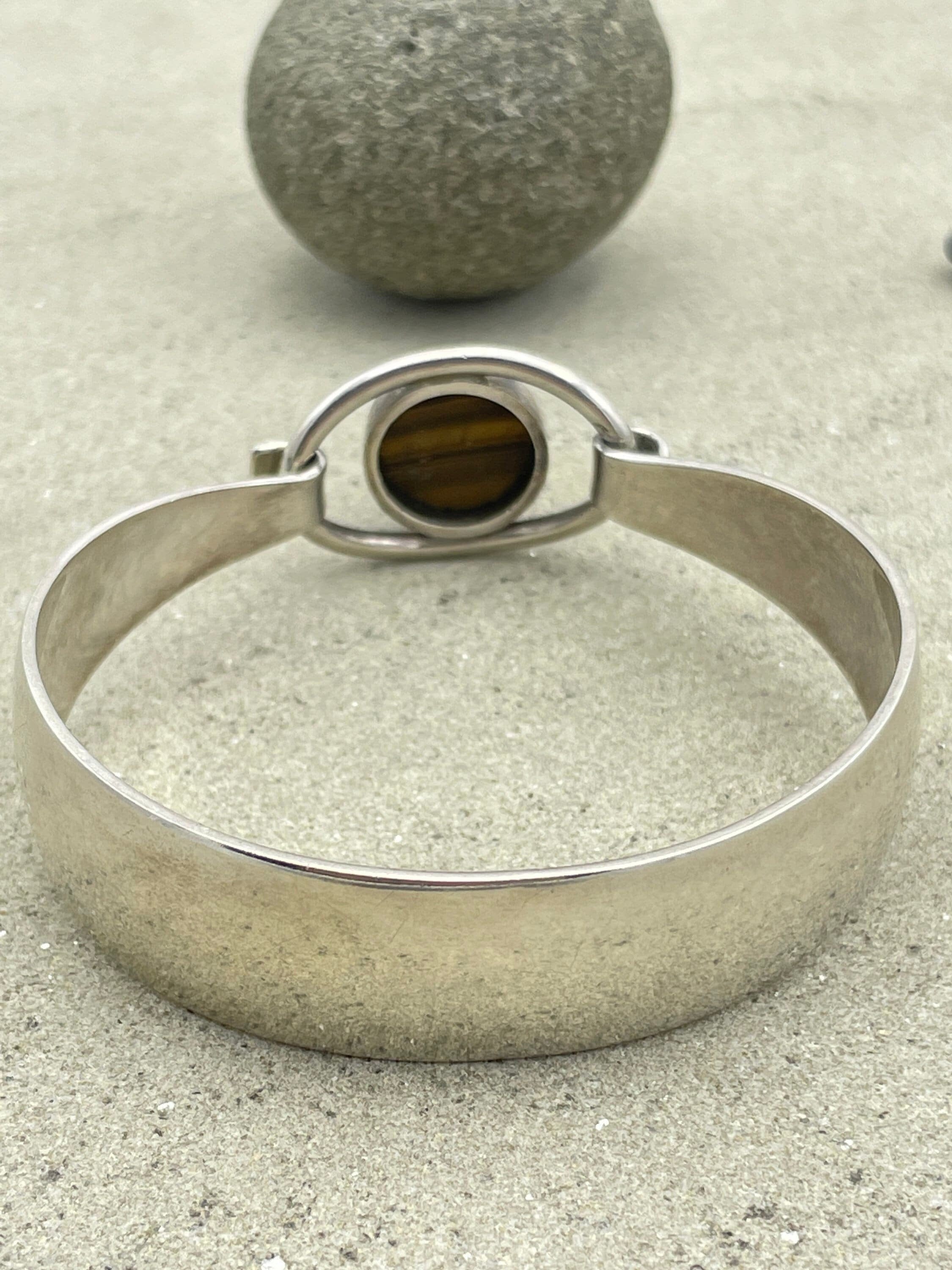 Vintage n.e from of denmark, sterling silver & tigers eye bangle