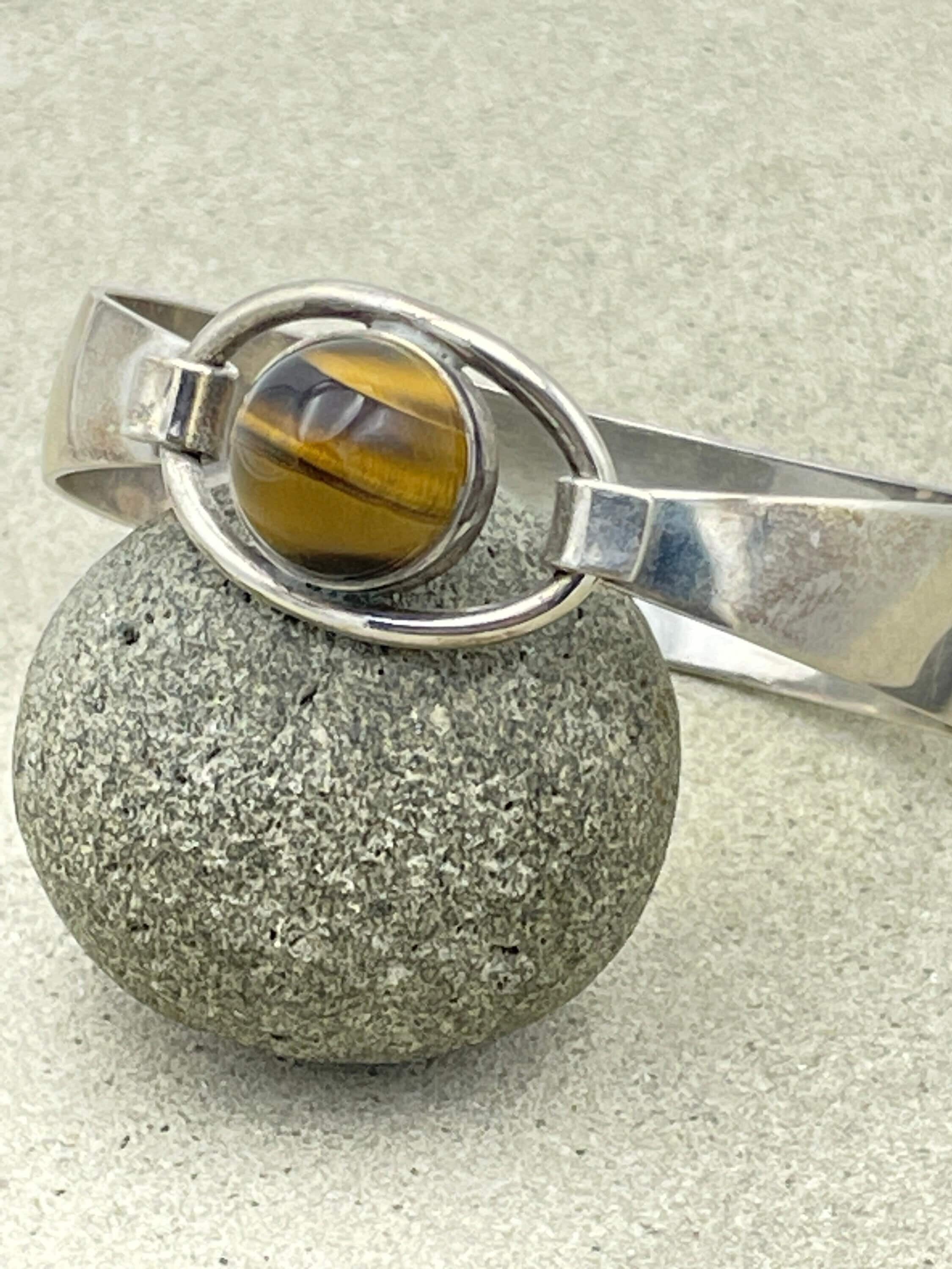 Vintage n.e from of denmark, sterling silver & tigers eye bangle
