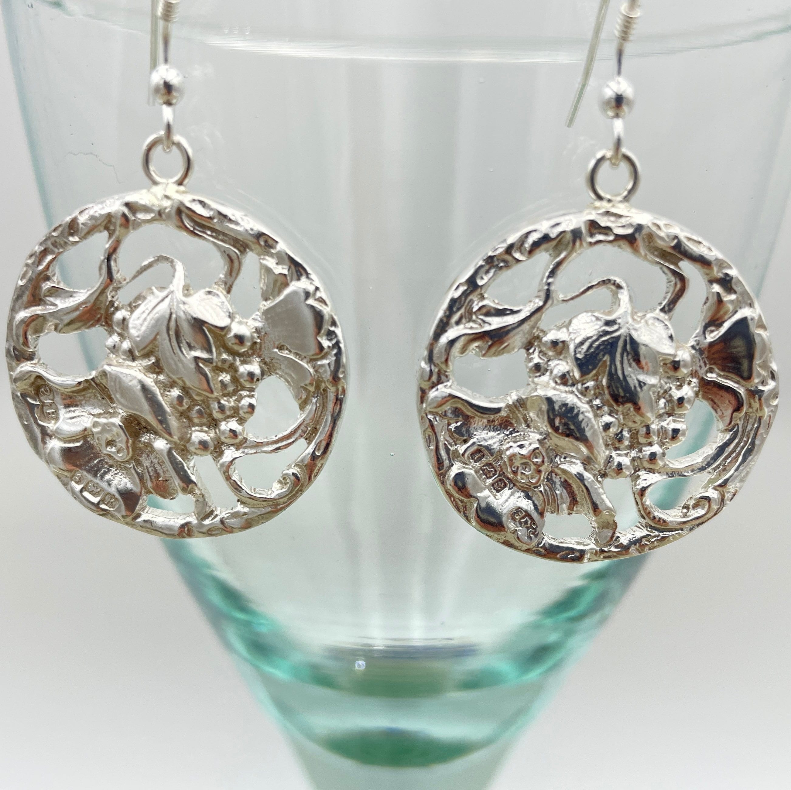 Edwardian large sterling silver button drop earrings