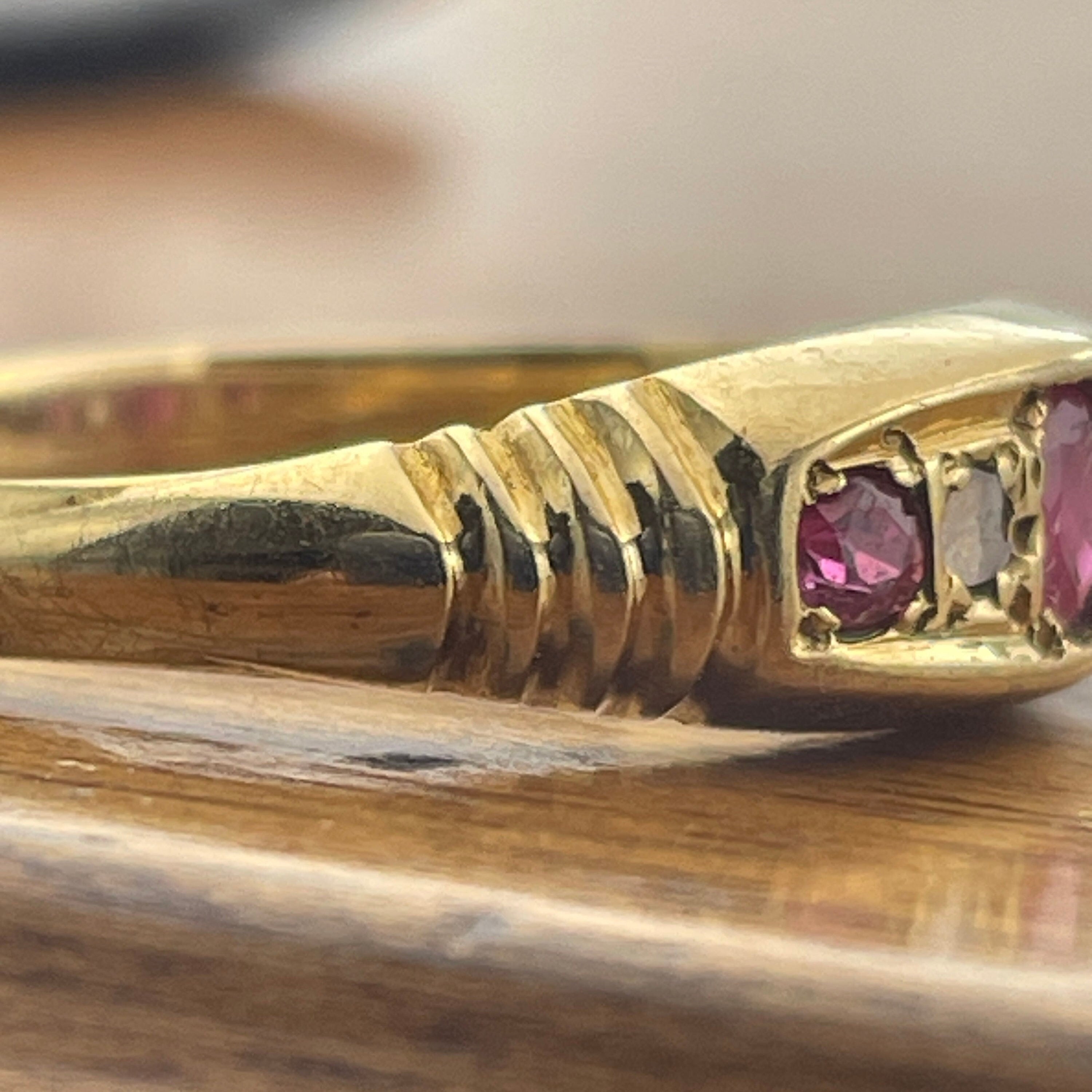 Antique 18ct gold, ruby and rose cut diamond ring, hallmarked 1918