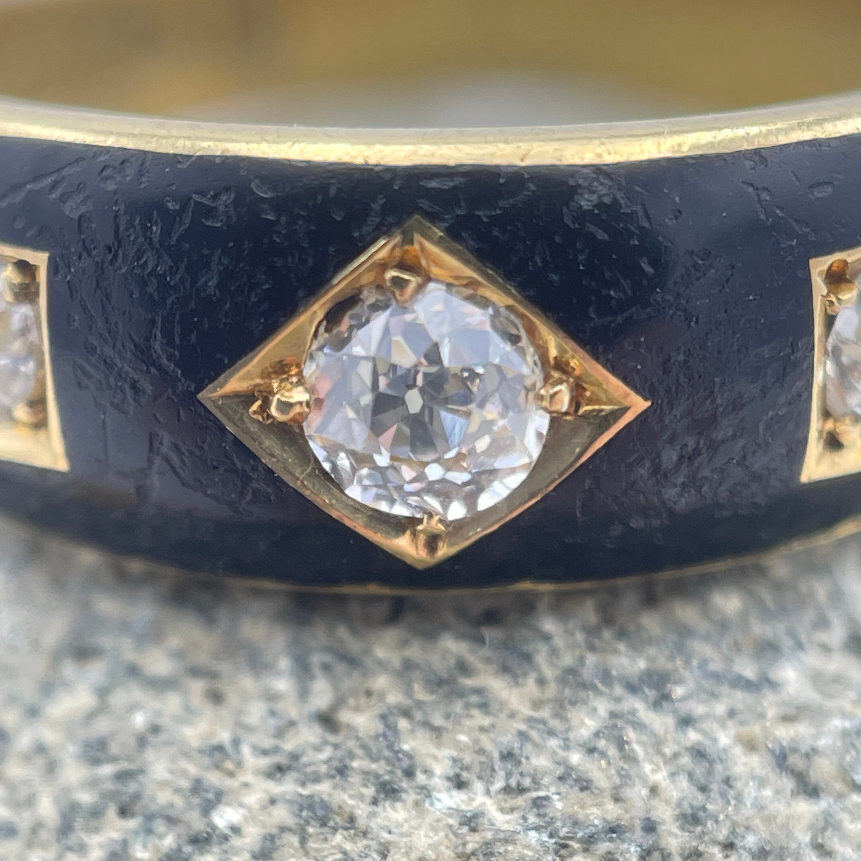 Victorian, 18ct Gold, Old Cut Diamond, Mourning Ring, Hallmarked Chester 1893