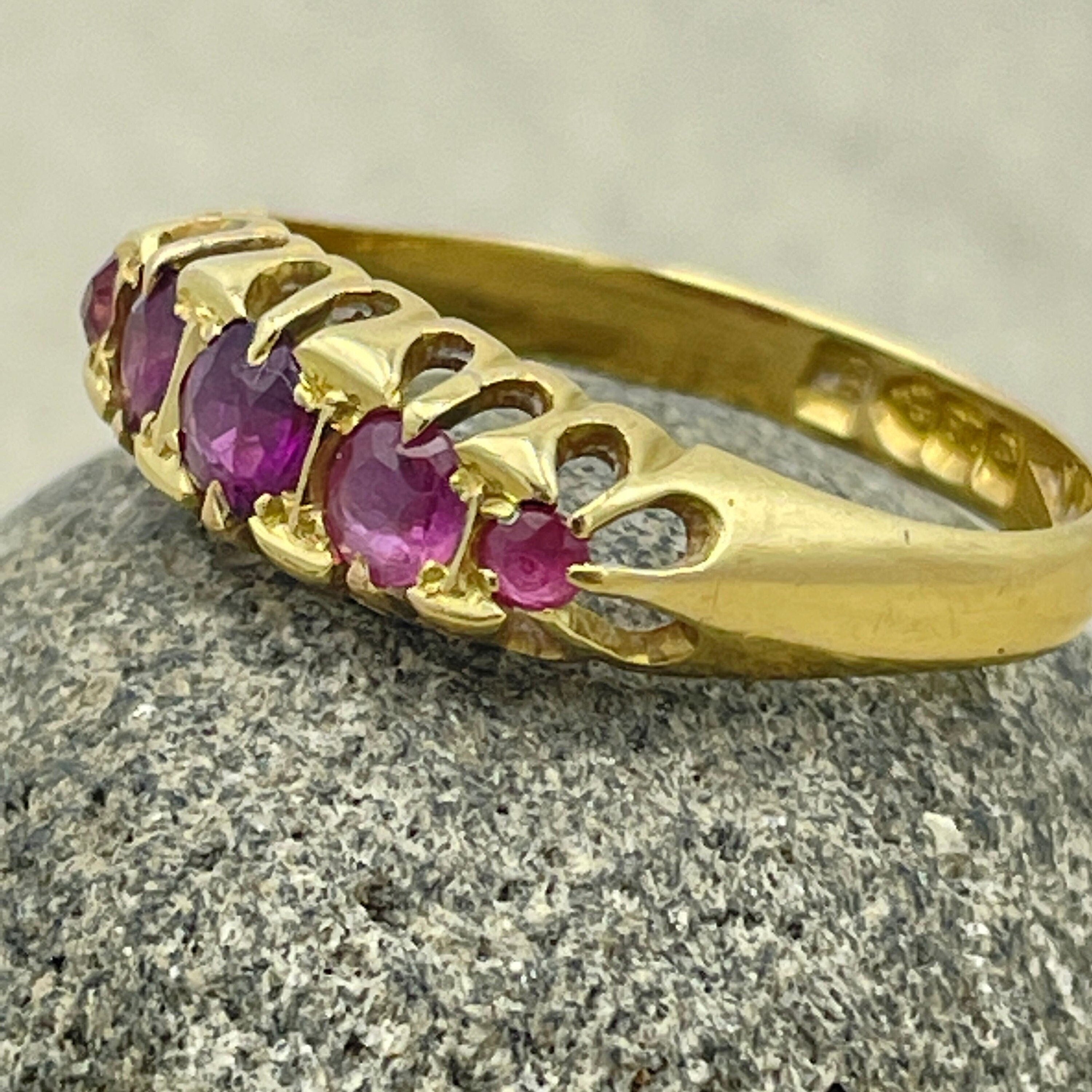 Antique 18ct gold five stone pink tourmaline ring, hallmarked chester 1919