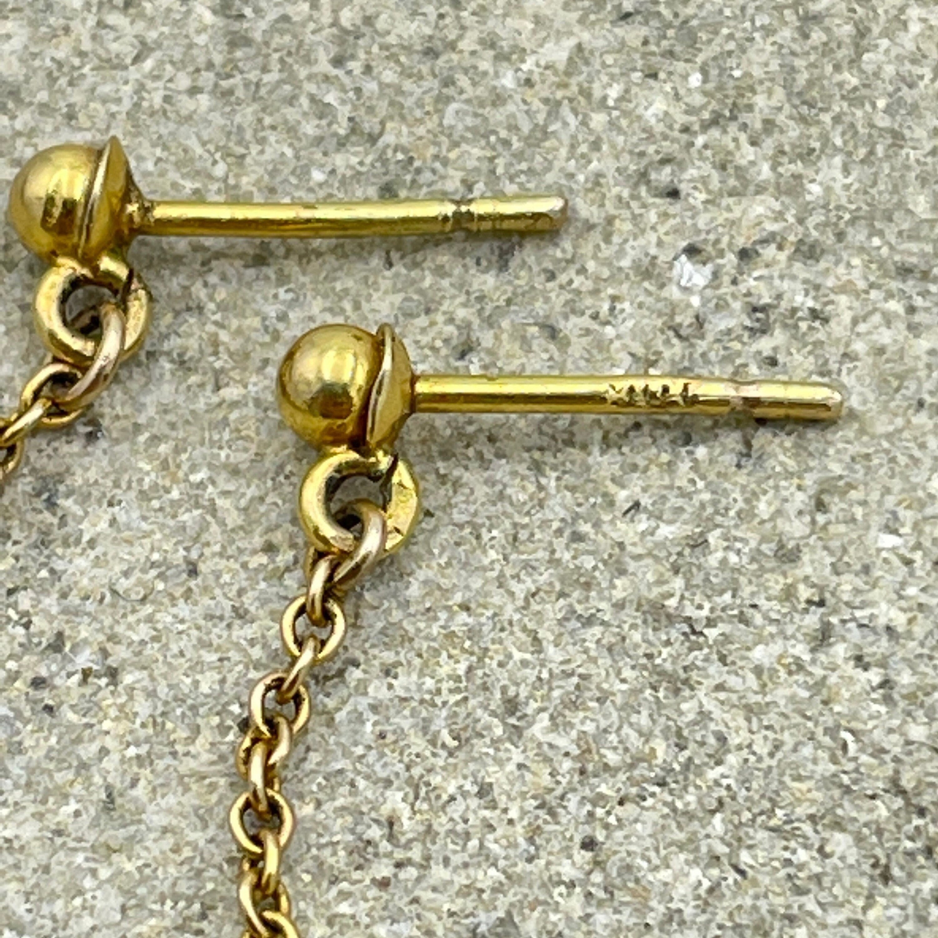 Art deco 9ct gold jade torpedo drop earrings, vintage c1930s