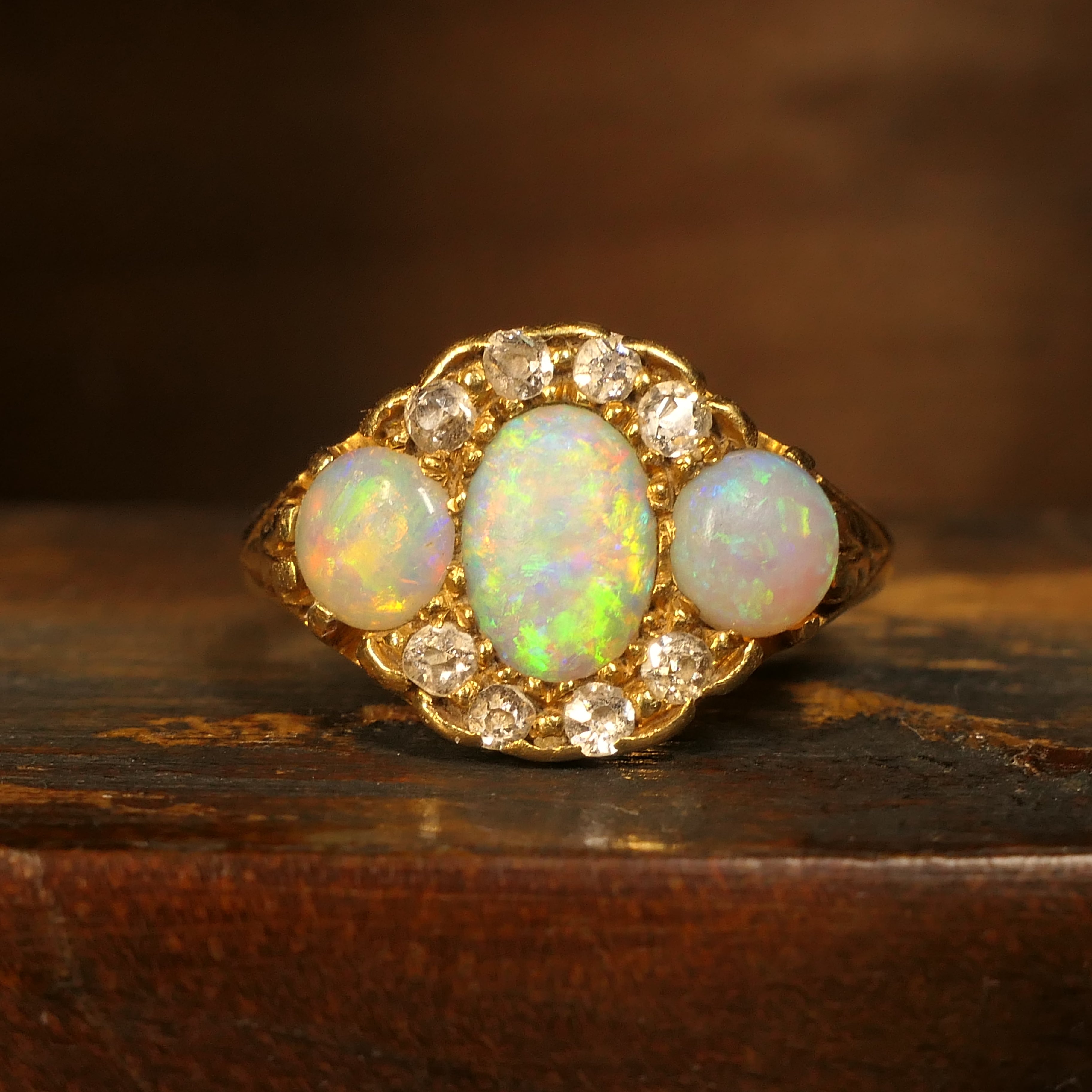 Antique, Opal & Old Cut Diamond Dress Ring