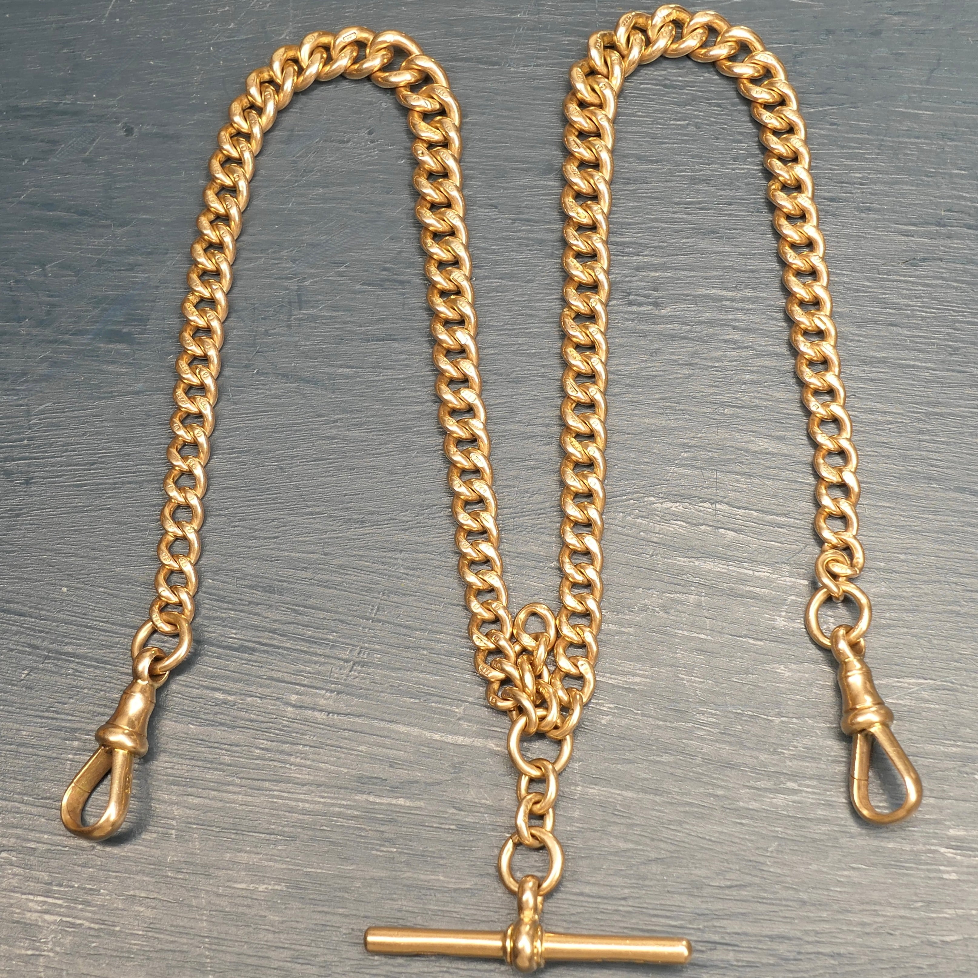 Antique 9ct Rose Gold, graduated, Double Albert Watch Chain, Necklace, 45 grams