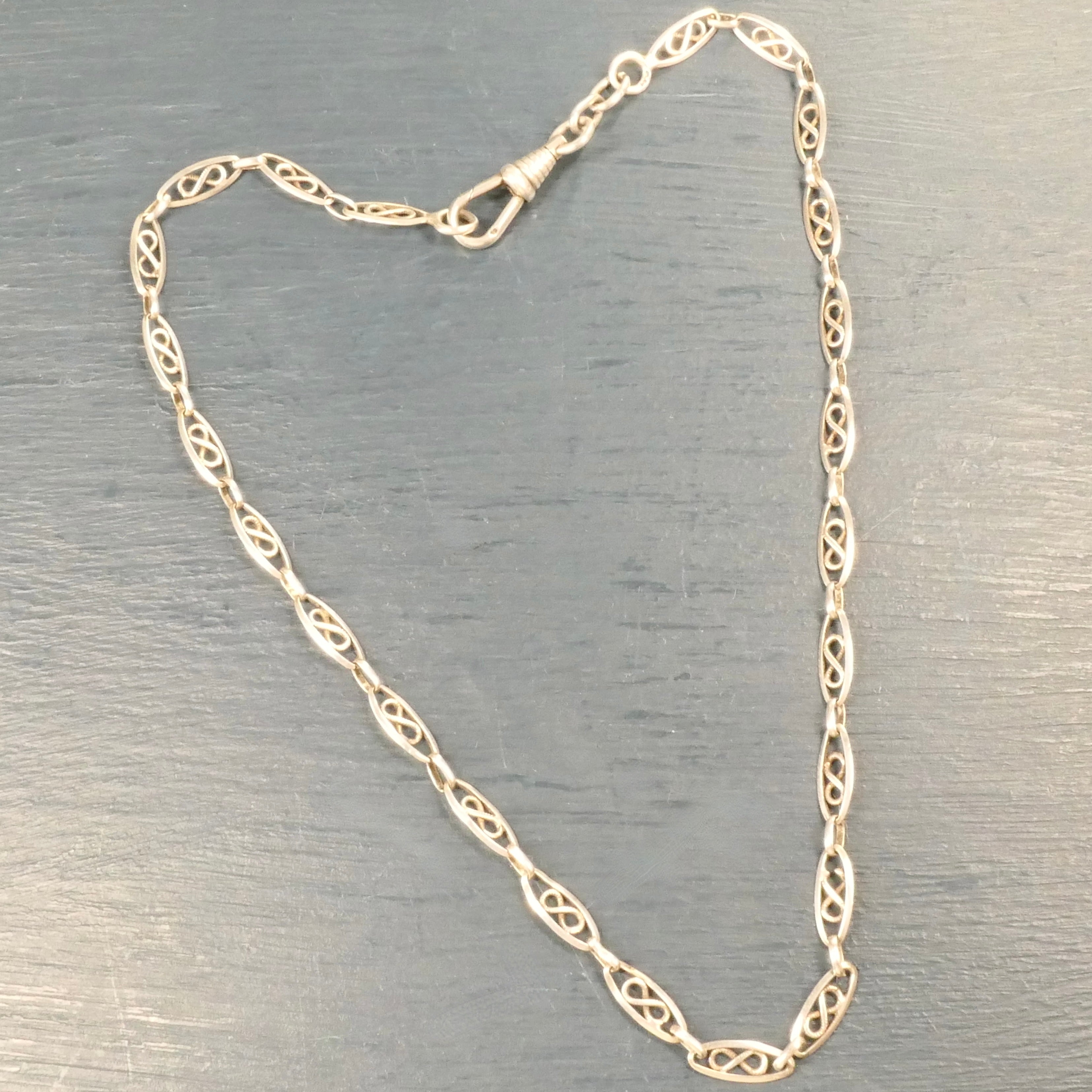 french, silver watch chain with dog clip