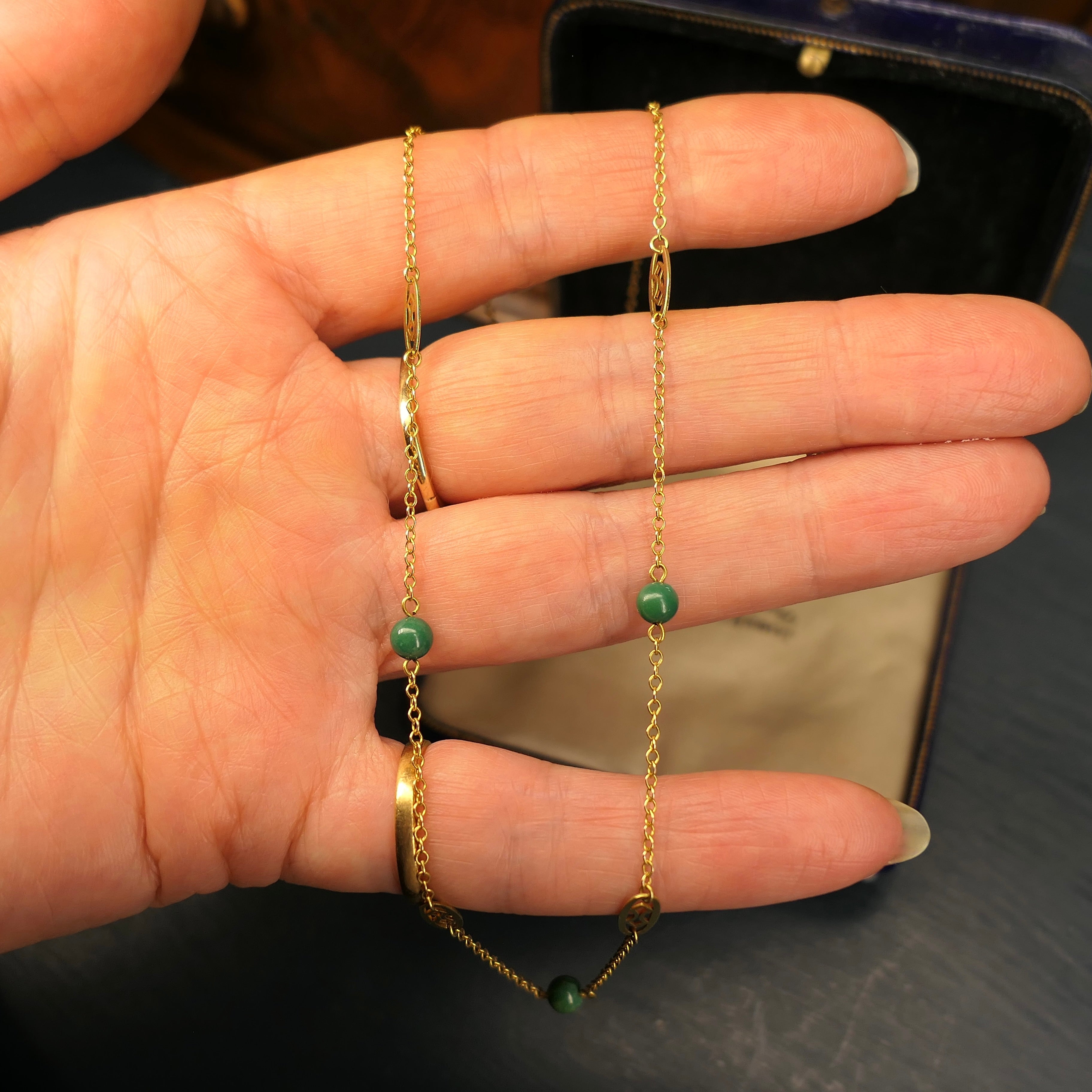 Art Deco, 9ct Gold & Turquoise, Fine Link Chain Necklace c1930s