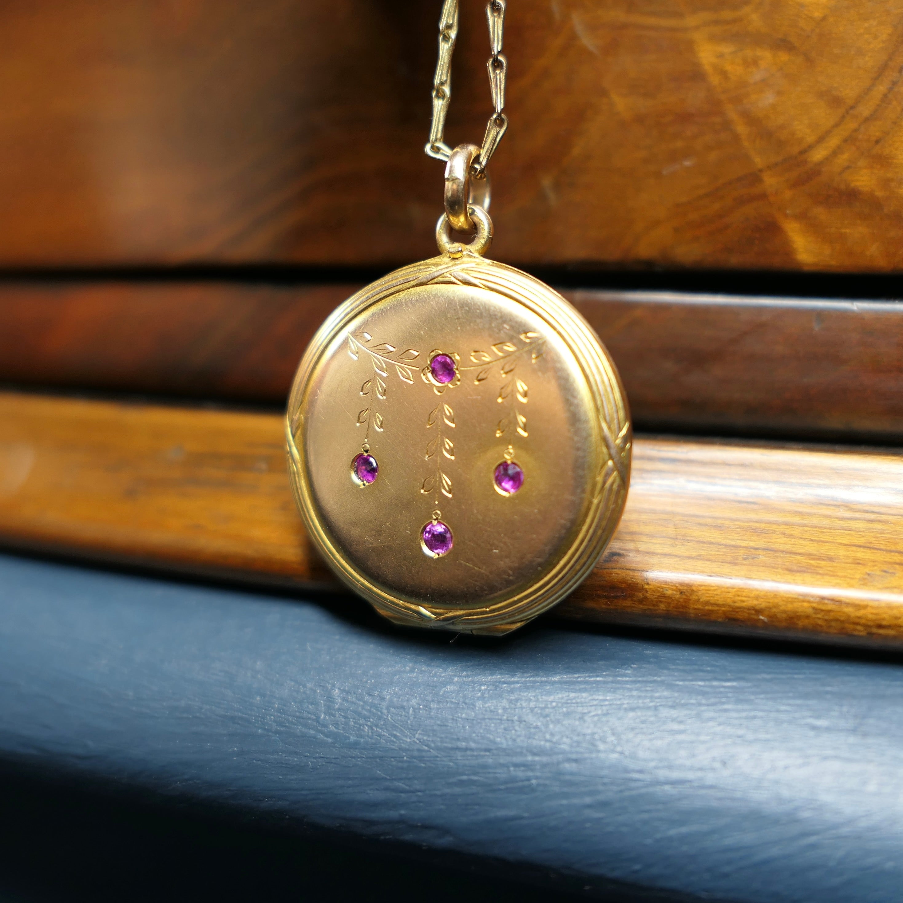 Antique Solid 14ct Gold, locket, Set With Pink Spinel
