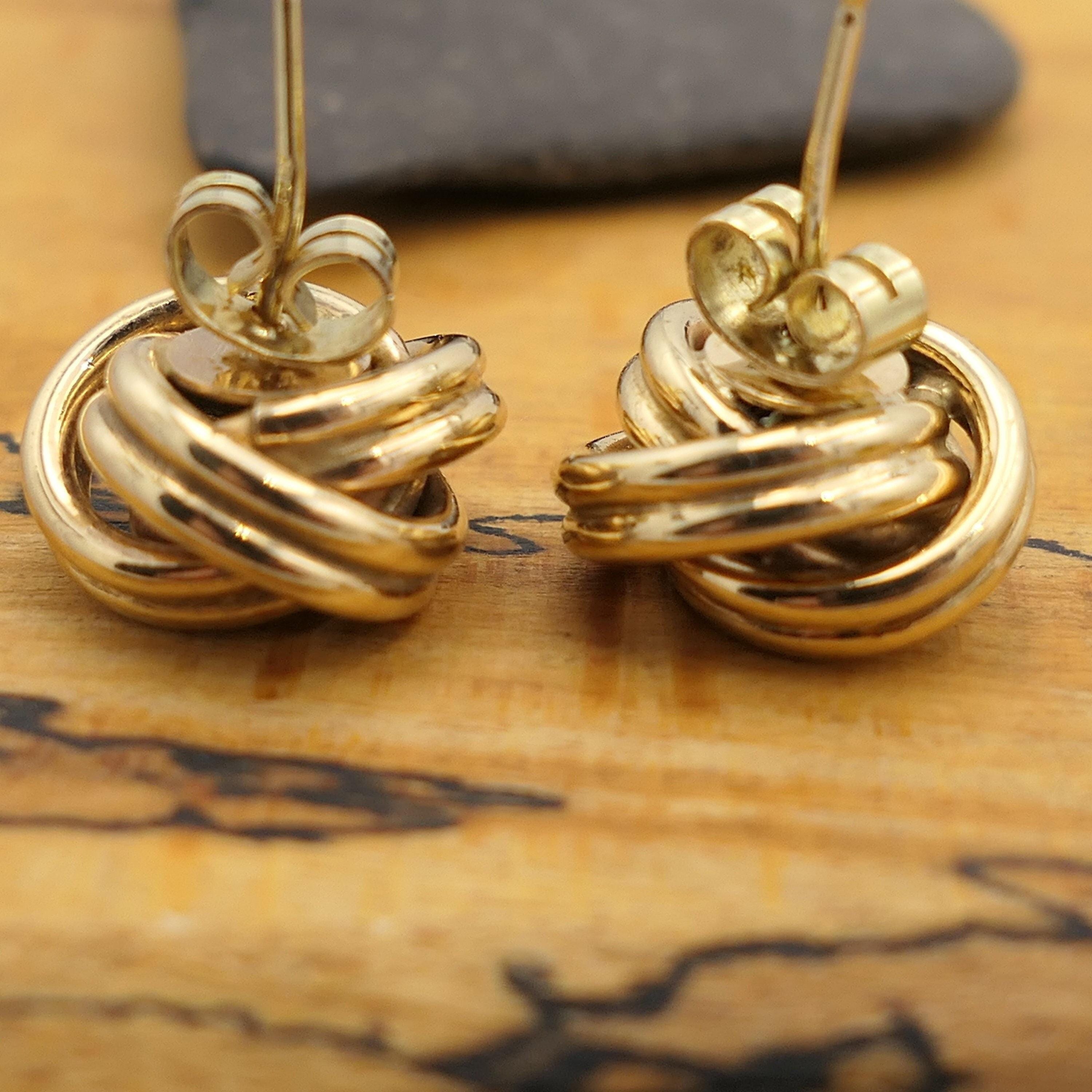 Vintage Large 9ct Gold Cultured Pearl Knot Stud Earrings