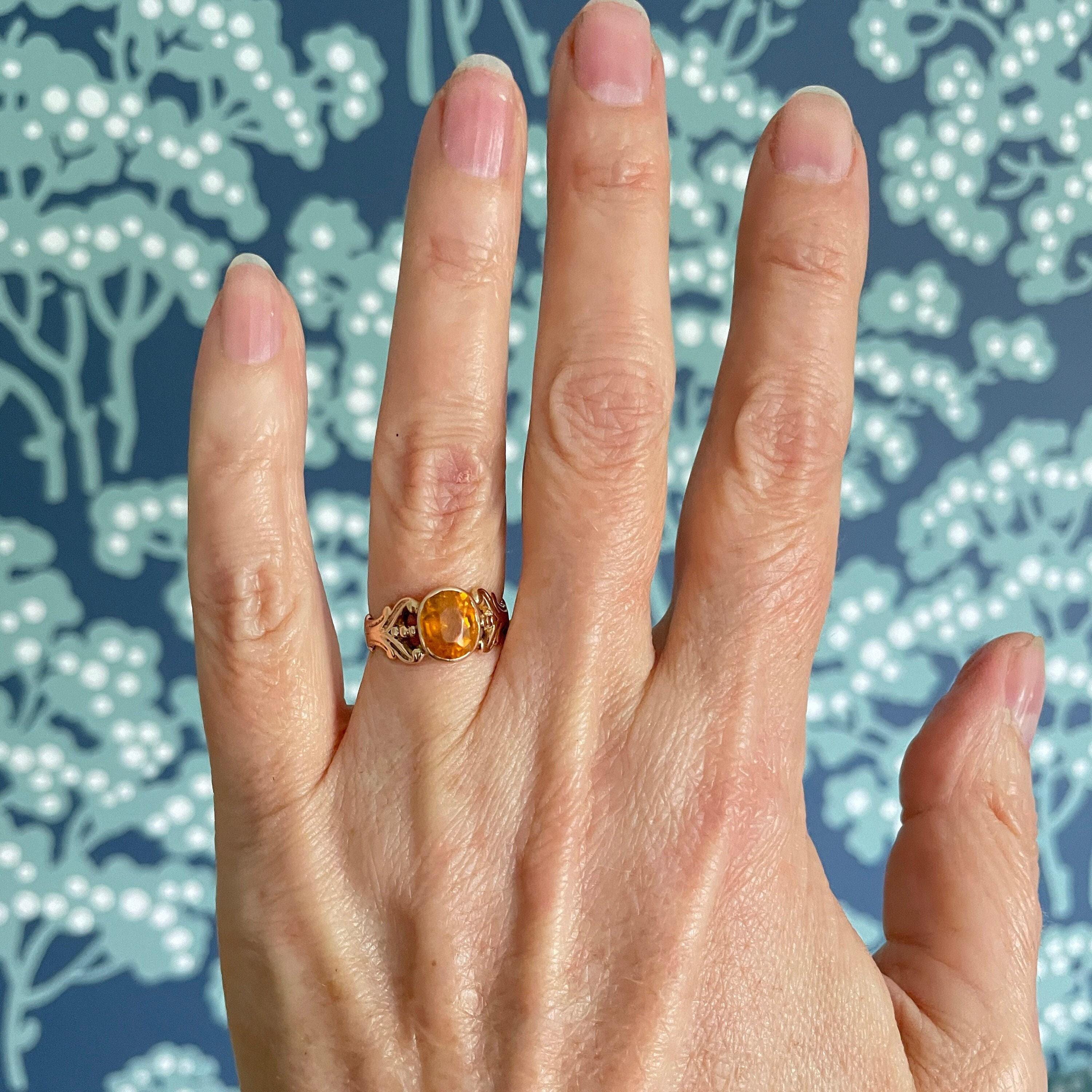 Antique 9ct Gold Citrine Paste Ring