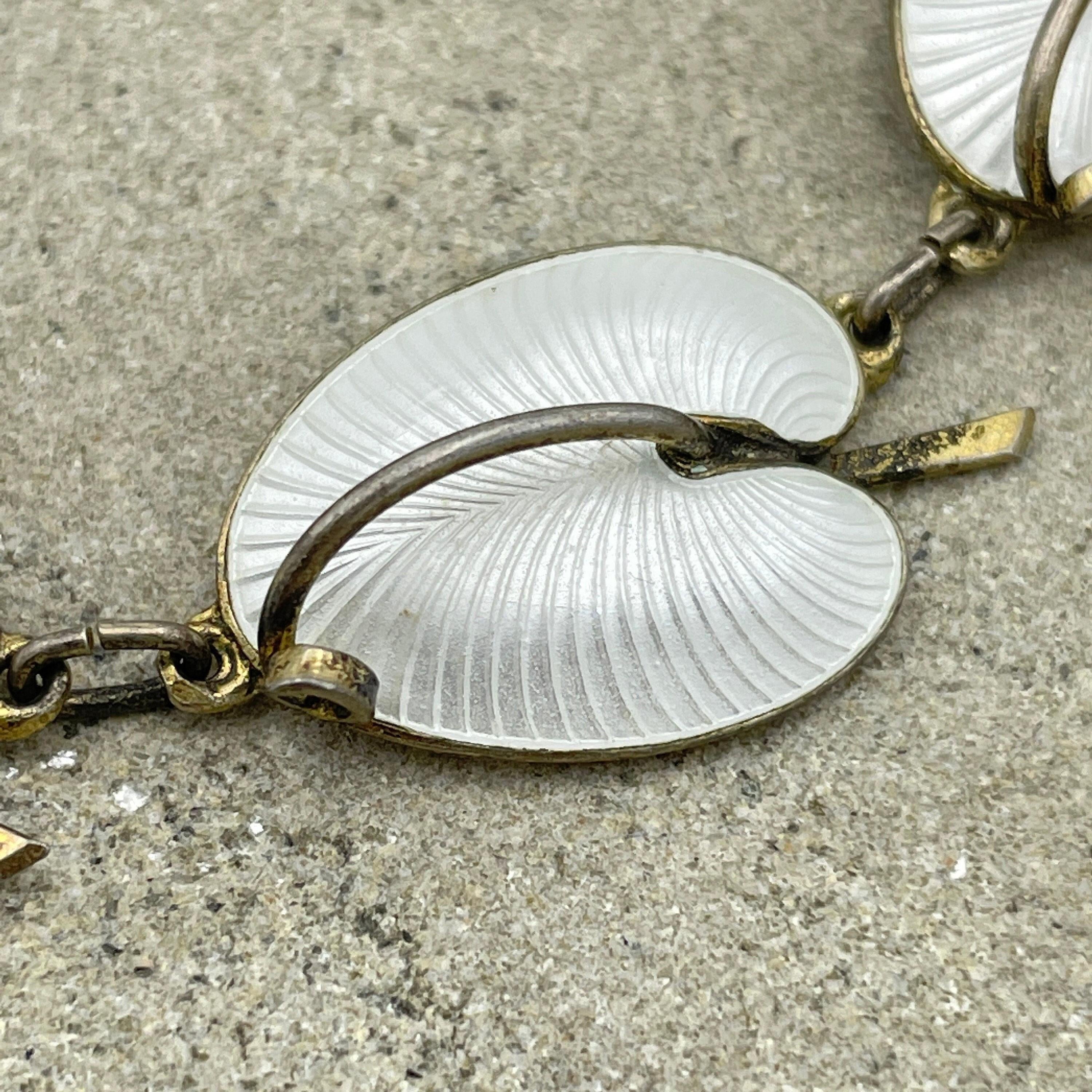 Vintage Norwegian Sterling Silver Enamel Lily Pad Necklace